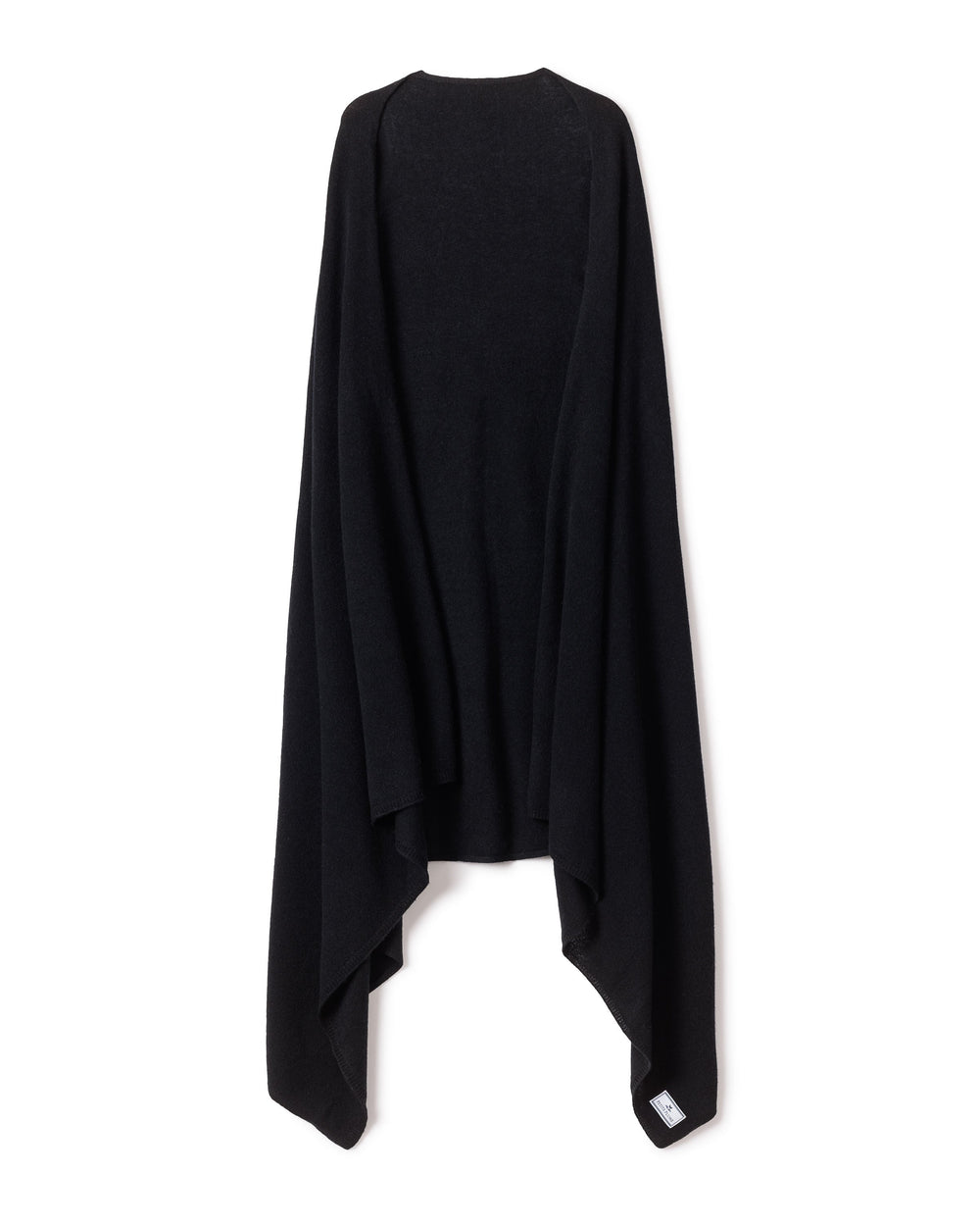 Black draped garment on a white background