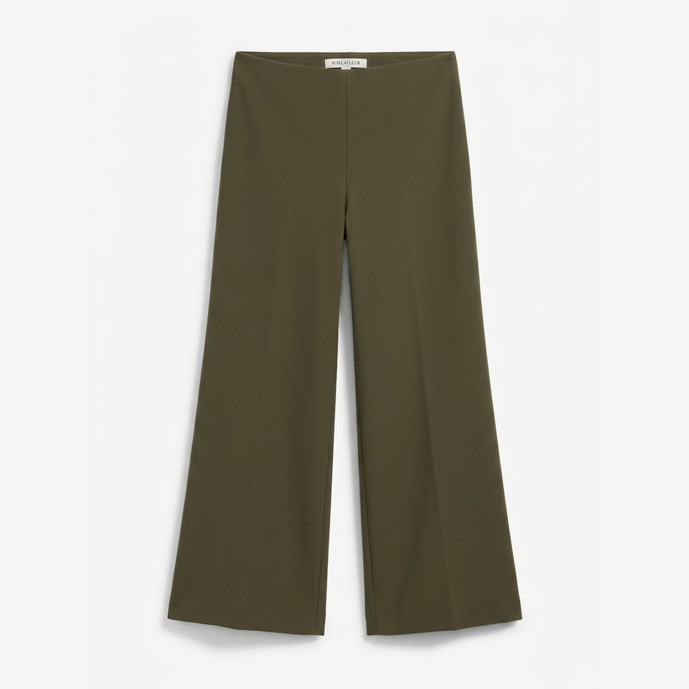 olive green wide leg pants on a white background