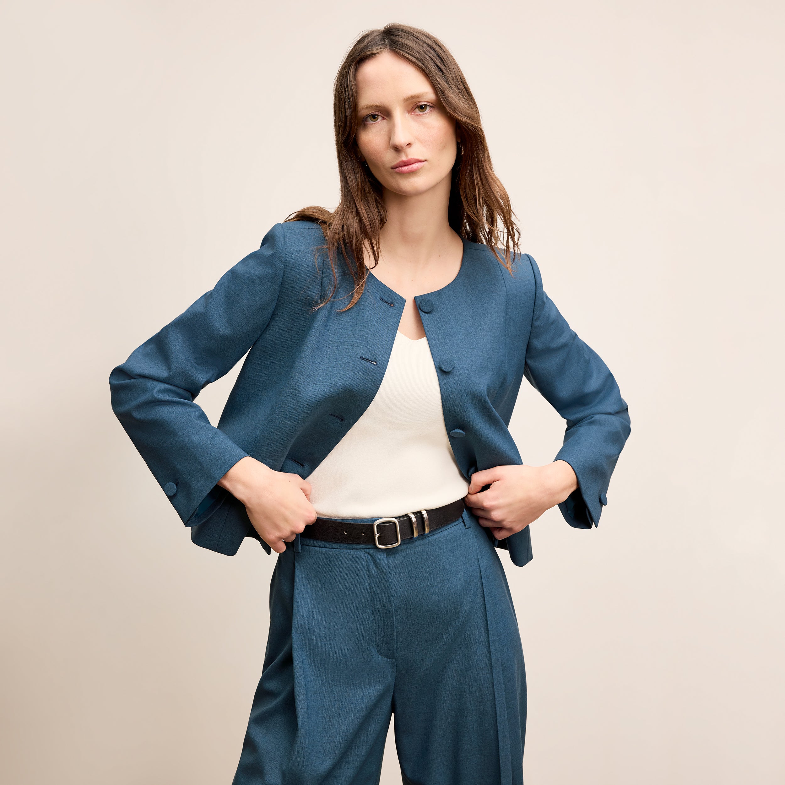 Aniya Crop Jacket - Italian Wool Twill :: Bluebell – M.M.LaFleur