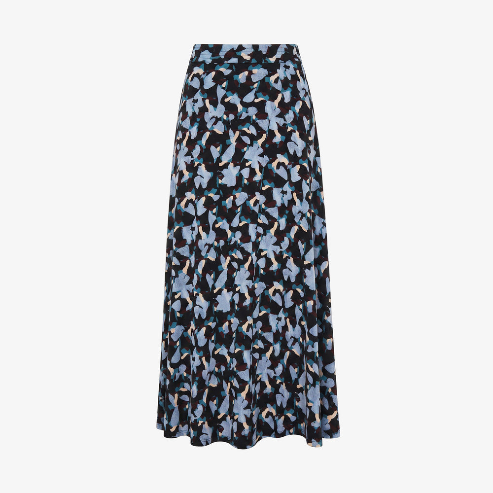 Packshot image of the ara skirt in abstract bluebird print
