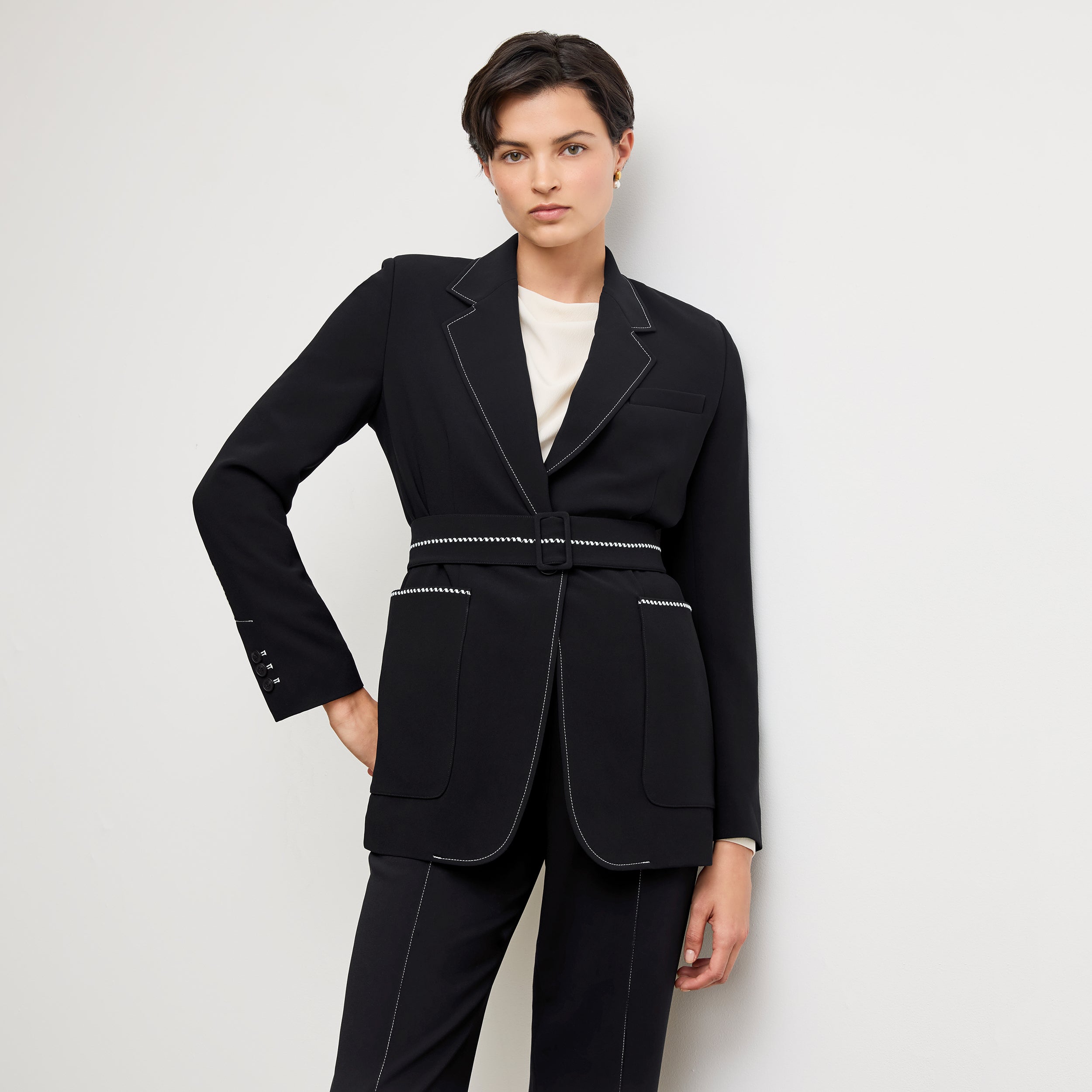 Athena Jetset Blazer - Everyday Crepe with Topstitch :: Black