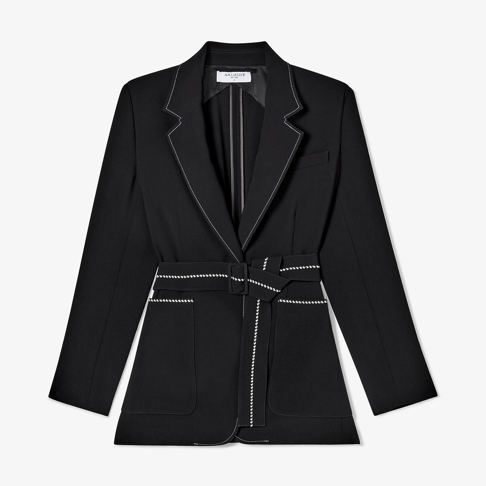 packshot image of the athena blazer in black with topstitch