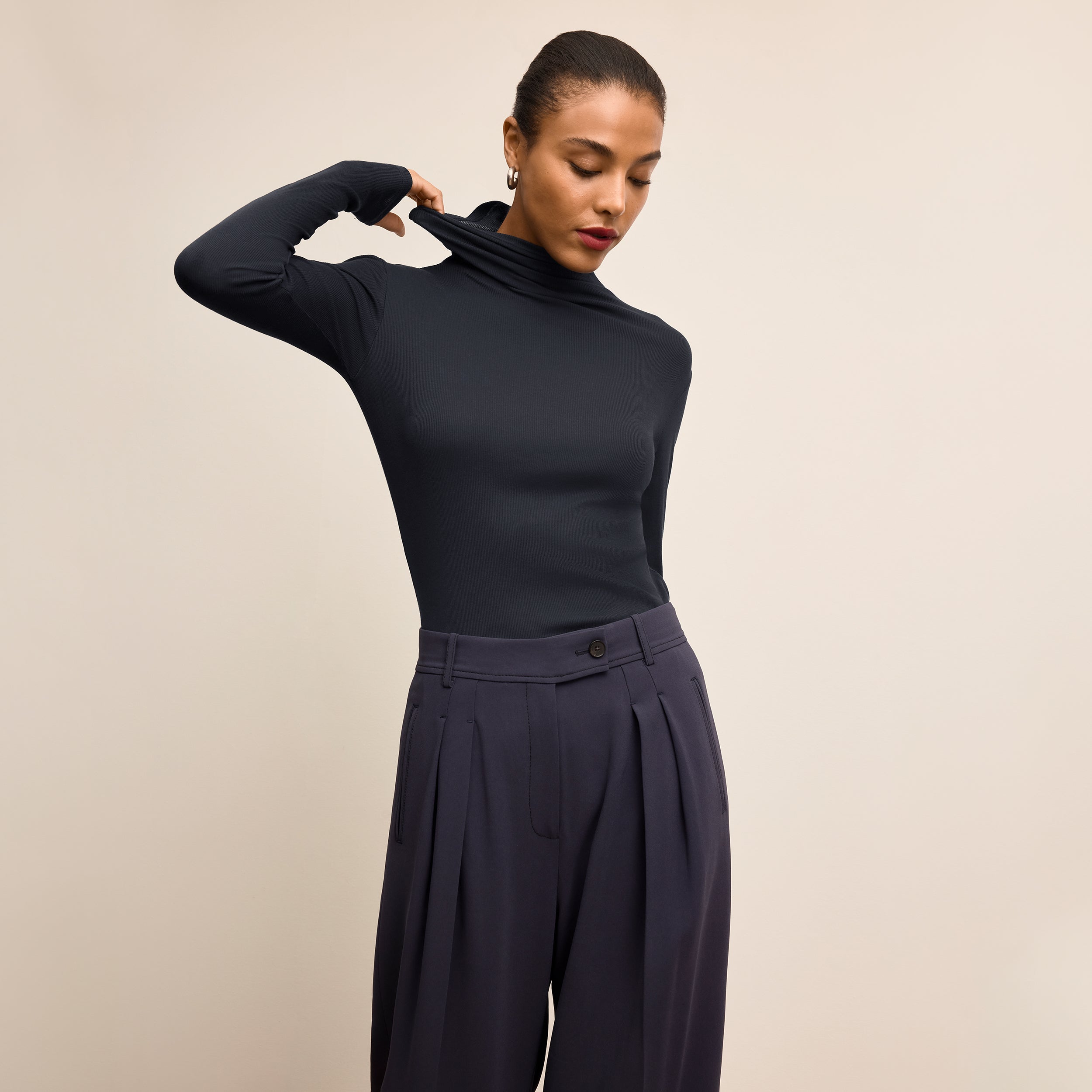 Axam Layering Turtleneck - Organic Ribbed Pima Cotton :: Dark Navy