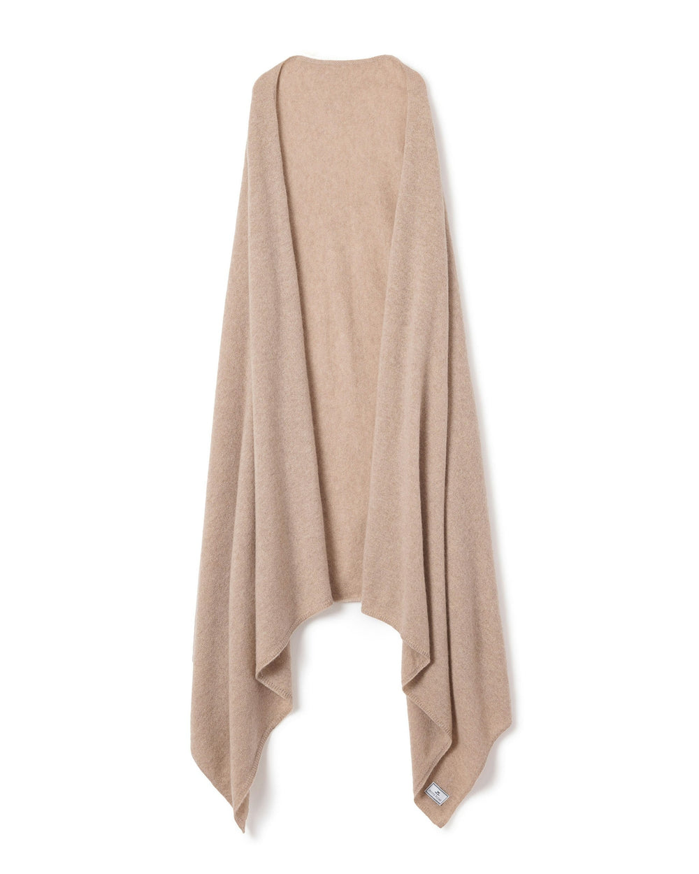 Beige poncho draped over a mannequin on a white background