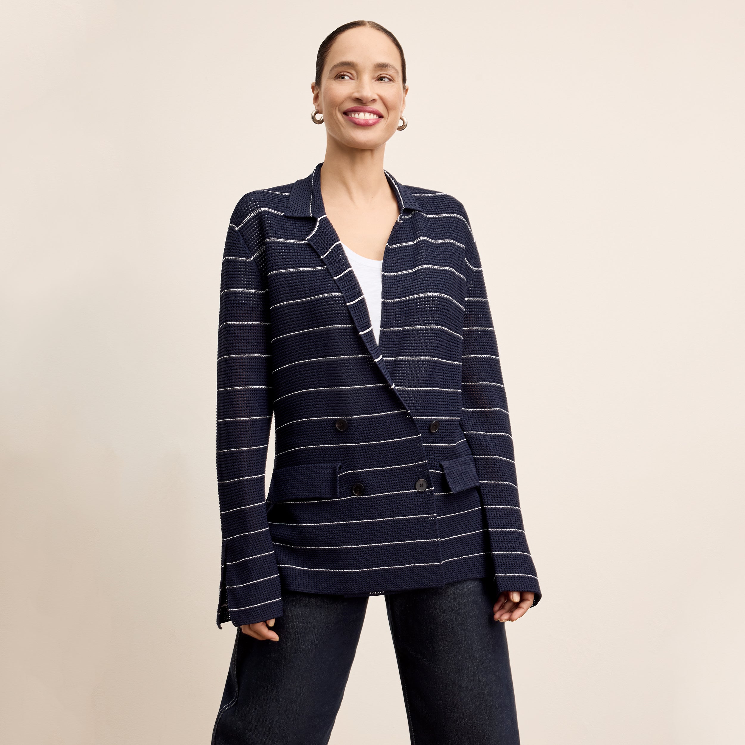 Cody Boyfriend Jardigan - Dot Jardigan Knit :: Dark Navy/Ivory