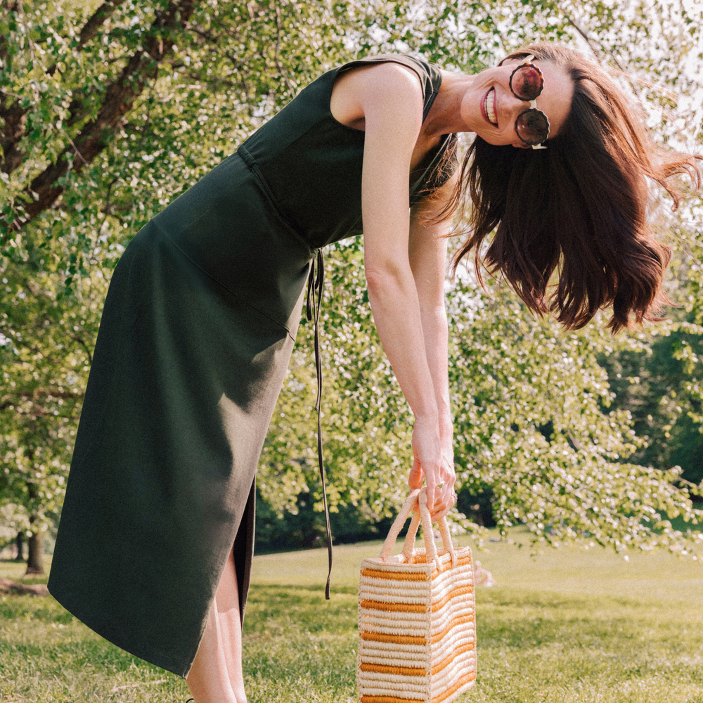 Front image of a woman wearing Marta Wrap Dress - Pima Cotton Jersey :: Rosin