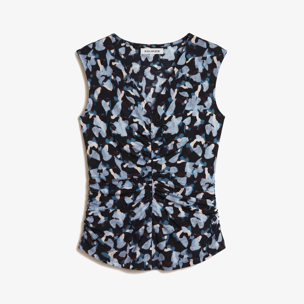 Packshot of the franka top v neck tank in light blue and navy floral