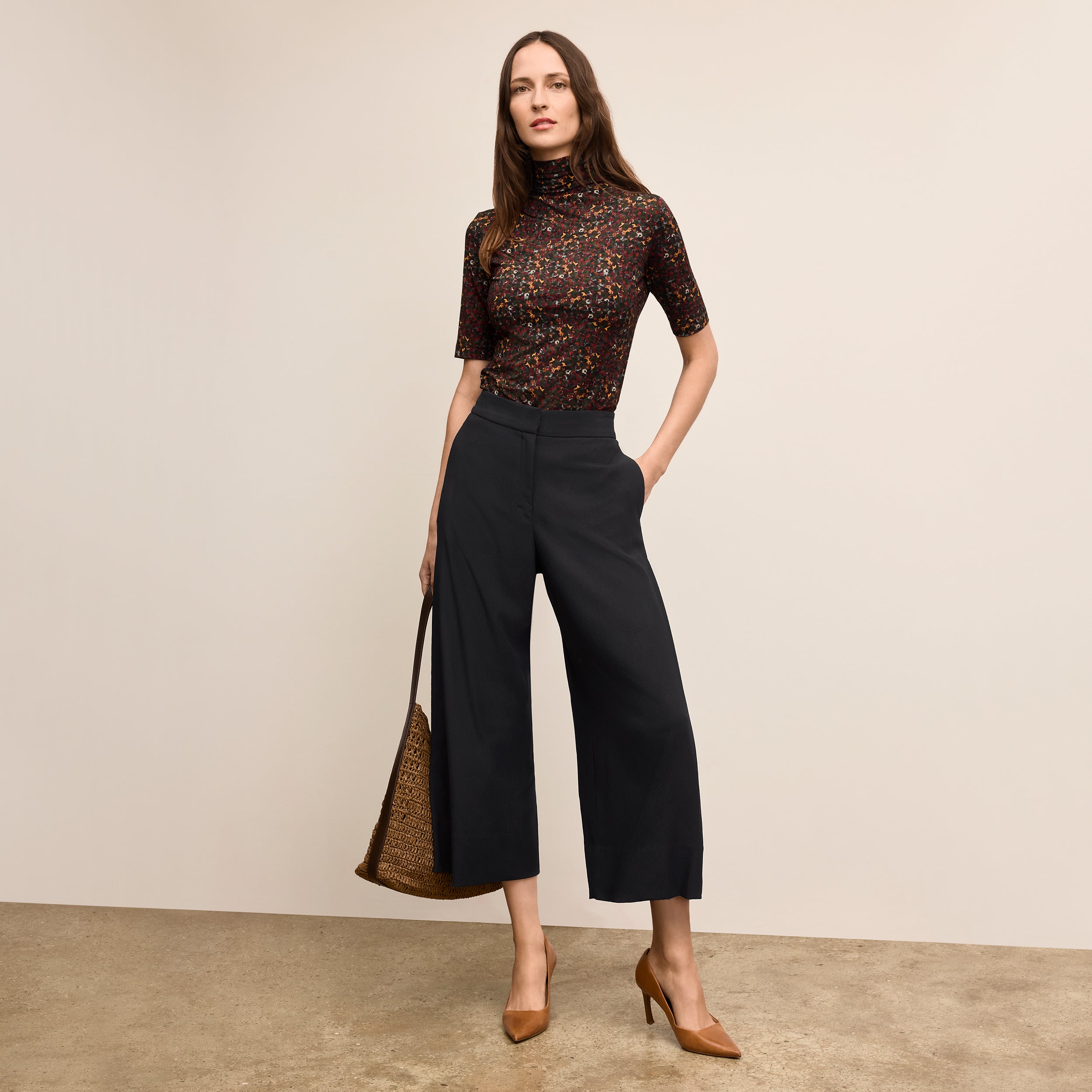 トップス mame Landscape Graphic High Neck Top Landscape Graphic Sheer Knitted