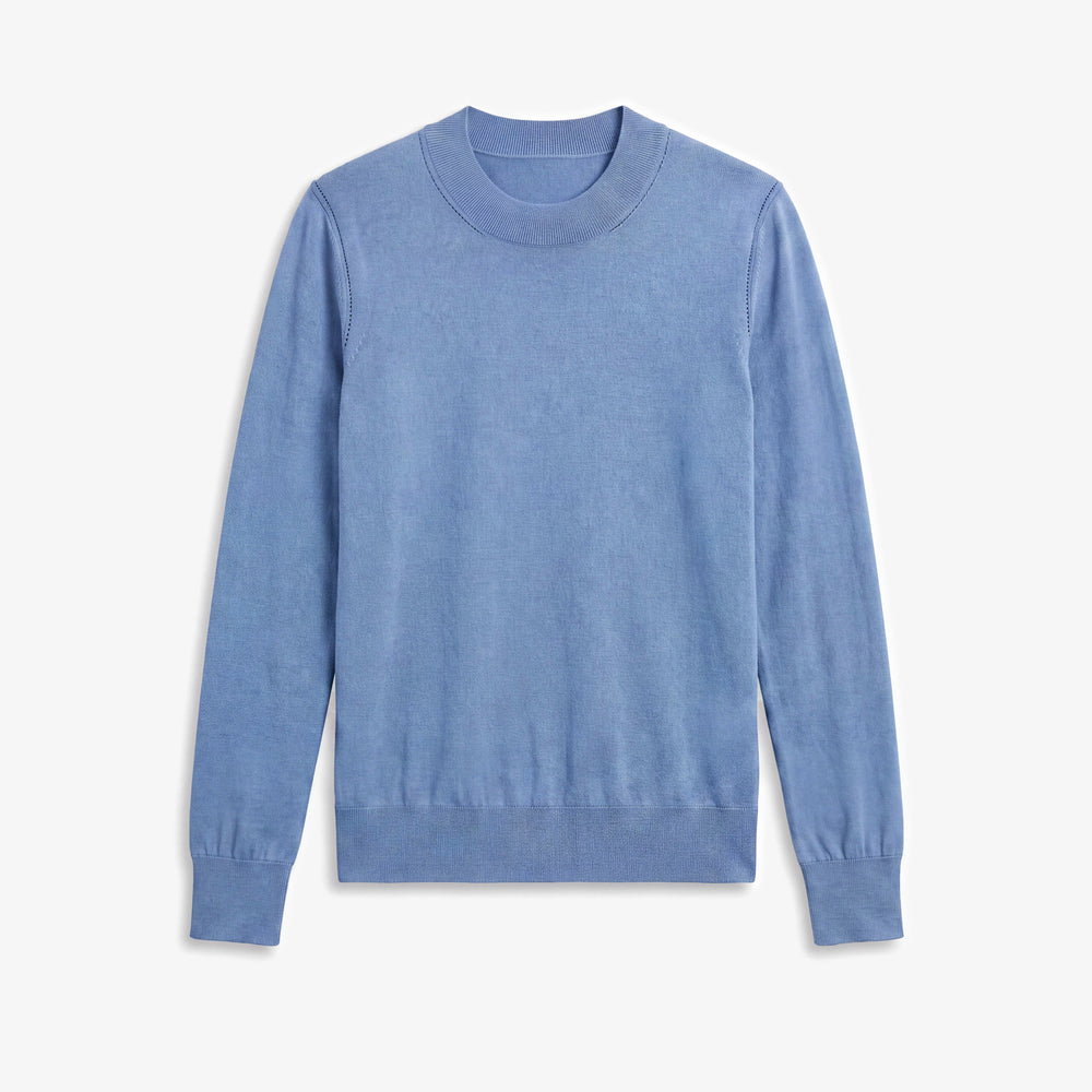 Blue splendor long sleeve sweater with ribbed detailing on the neck, hem, and sleeves