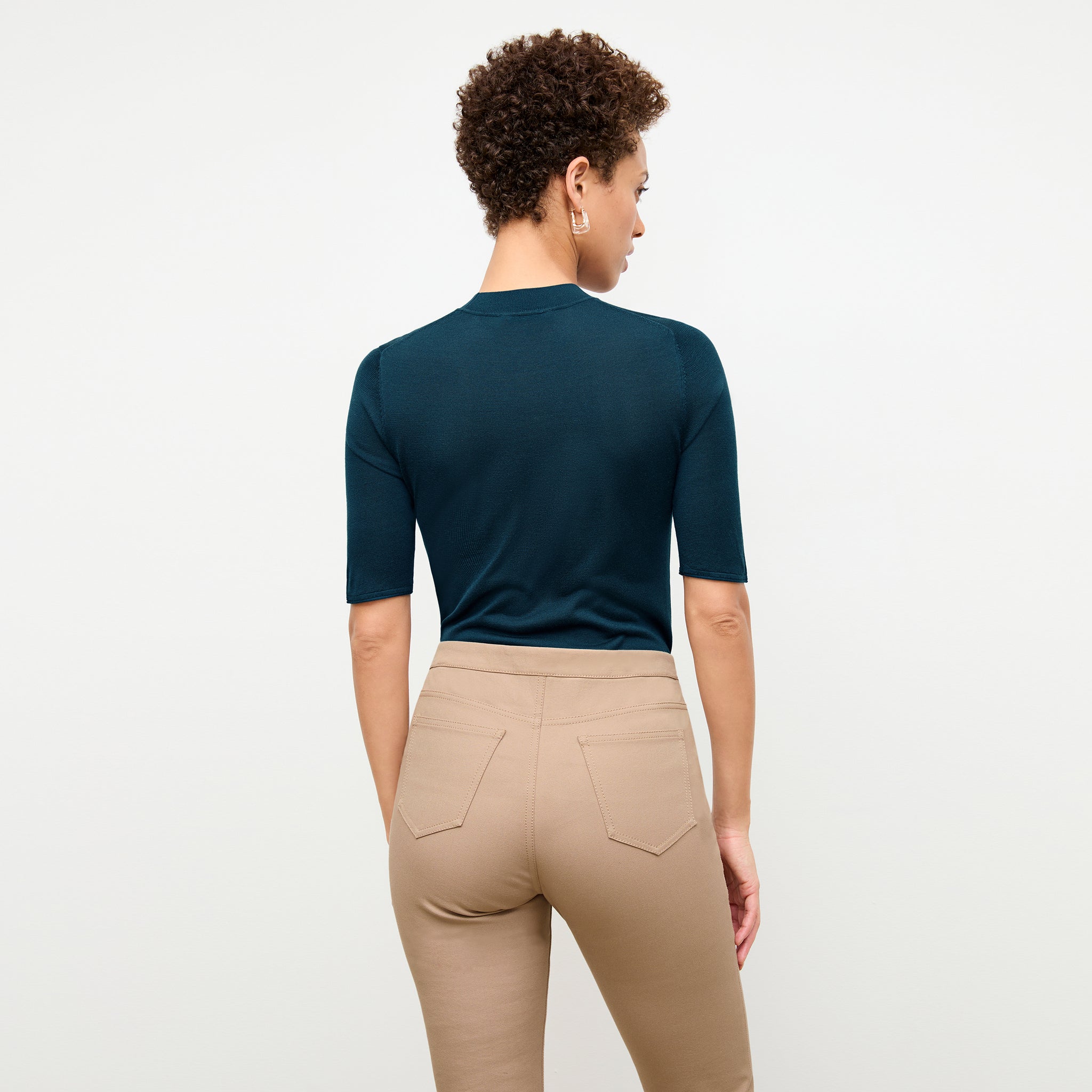 back image of a woman wearing the Hockley Jean in Fawn