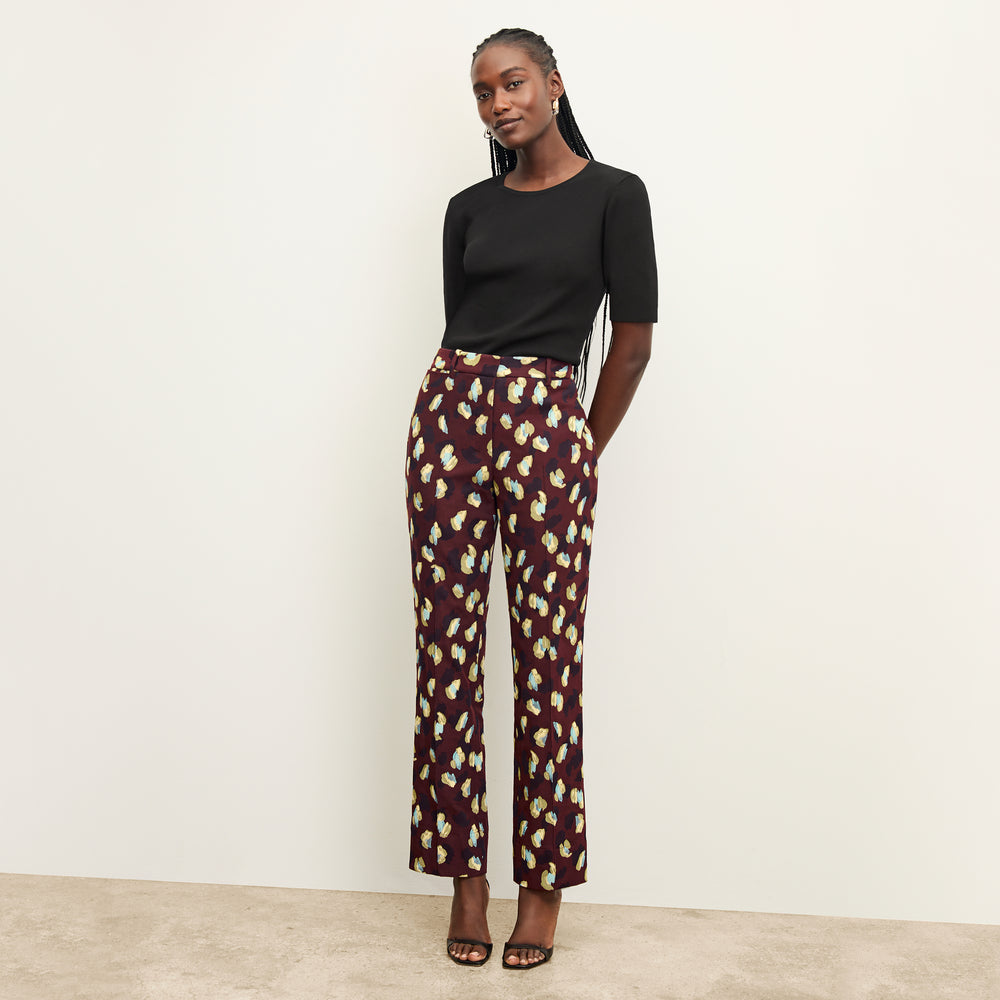 front image of a woman wearing the smith pant in bengal jacquard