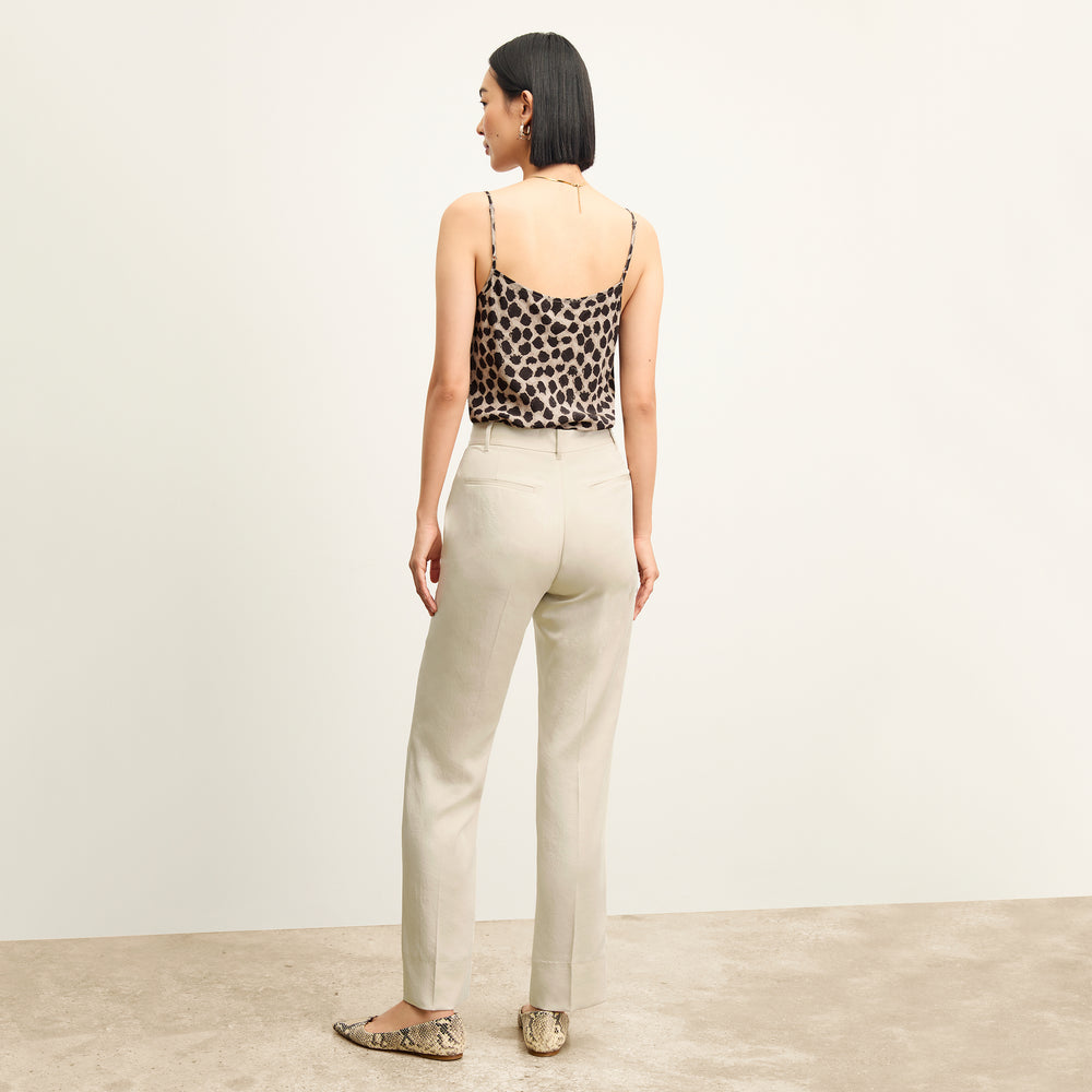back image of a woman wearing the smith pant in champagne