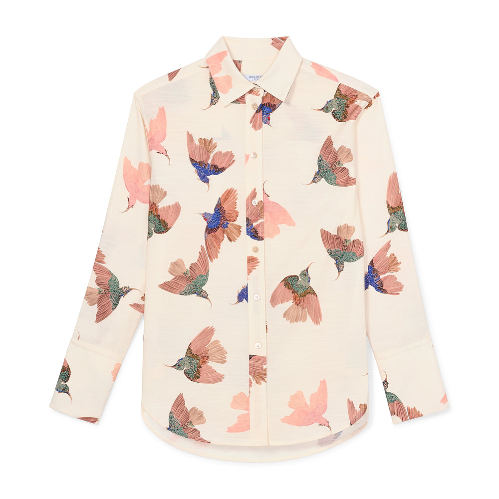 packshot image of the mila top in hummingbird print