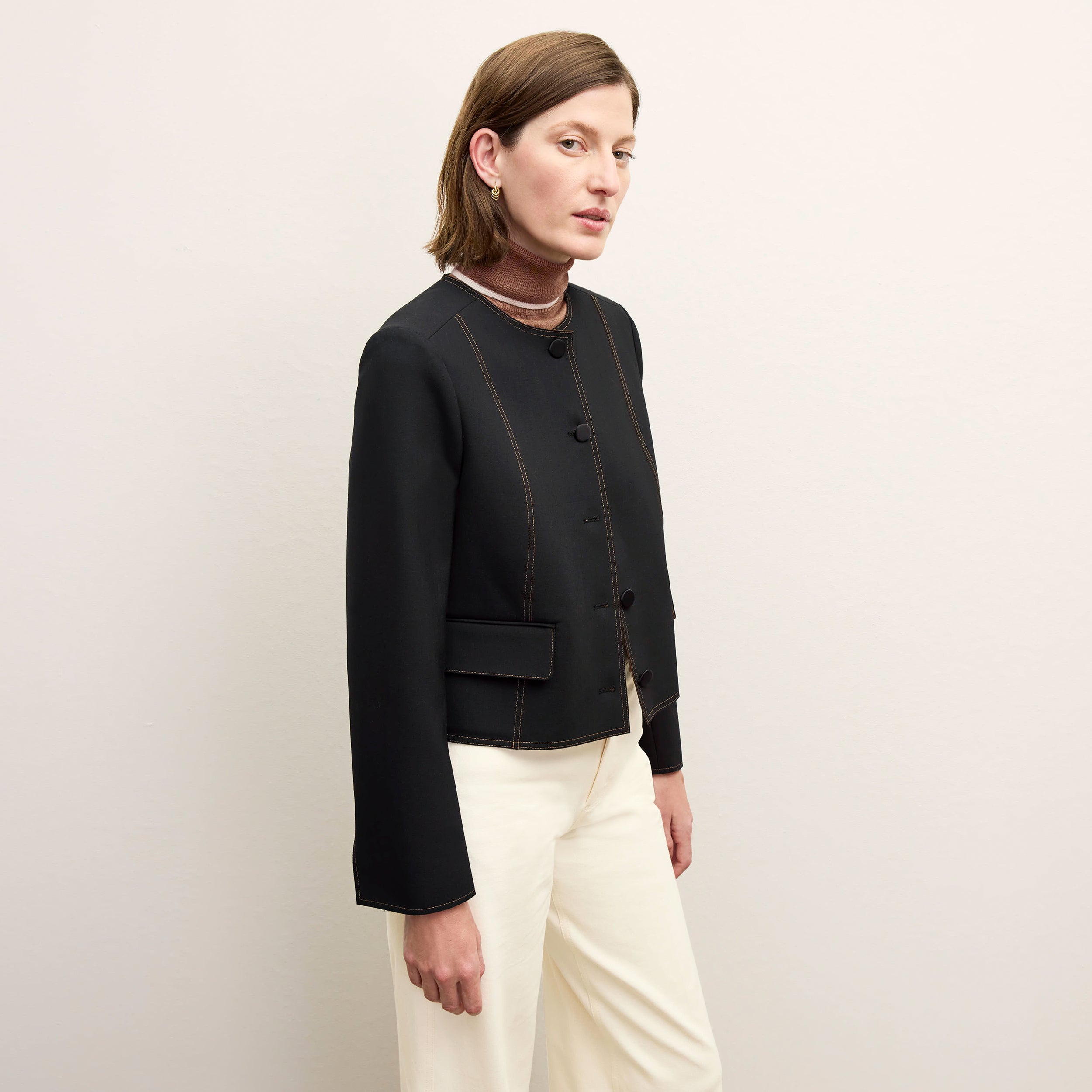 Aniya Crop Jacket - Crosshatch Suiting :: Black/White