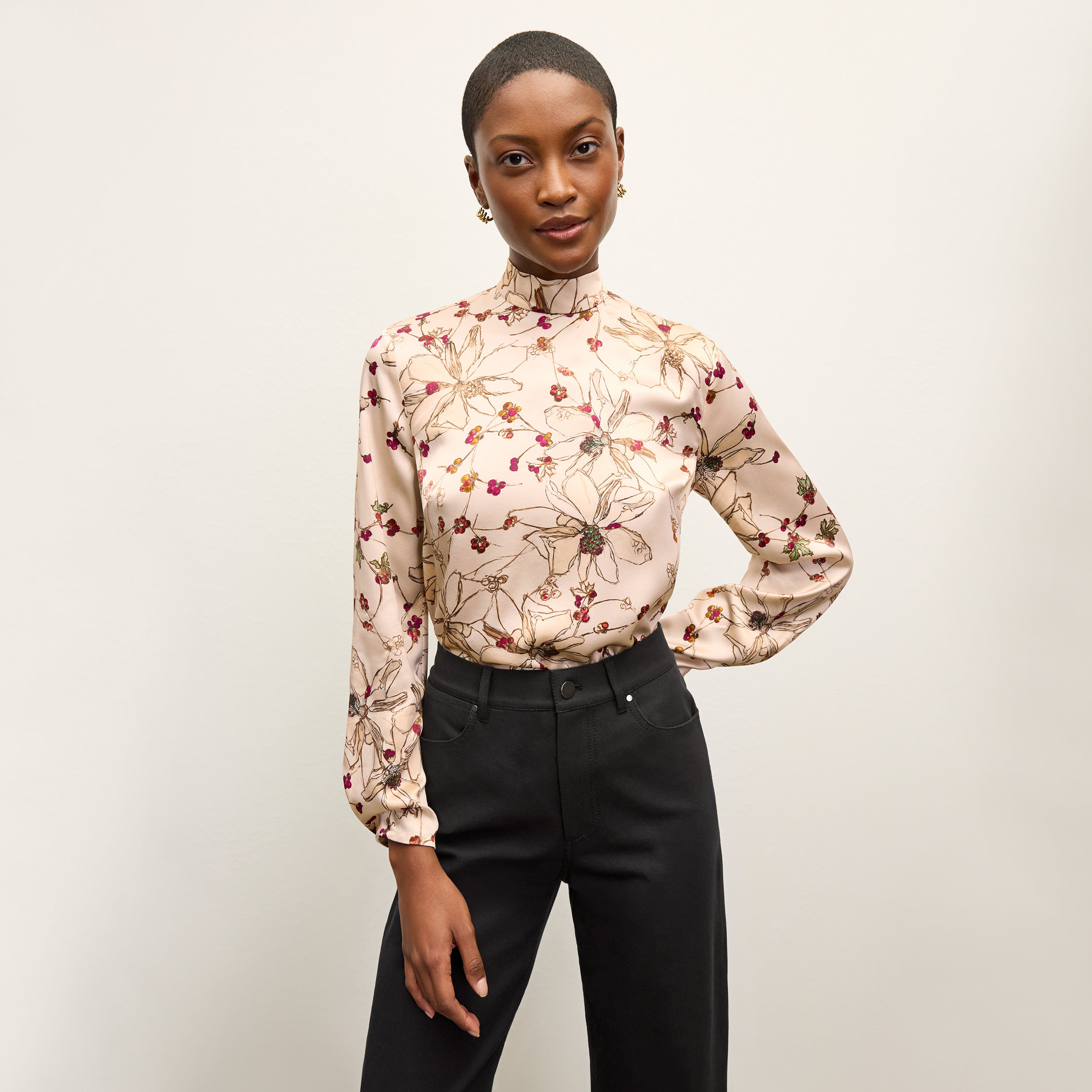 Sohee Top - Washable Silk Charmeuse :: Botanical Print