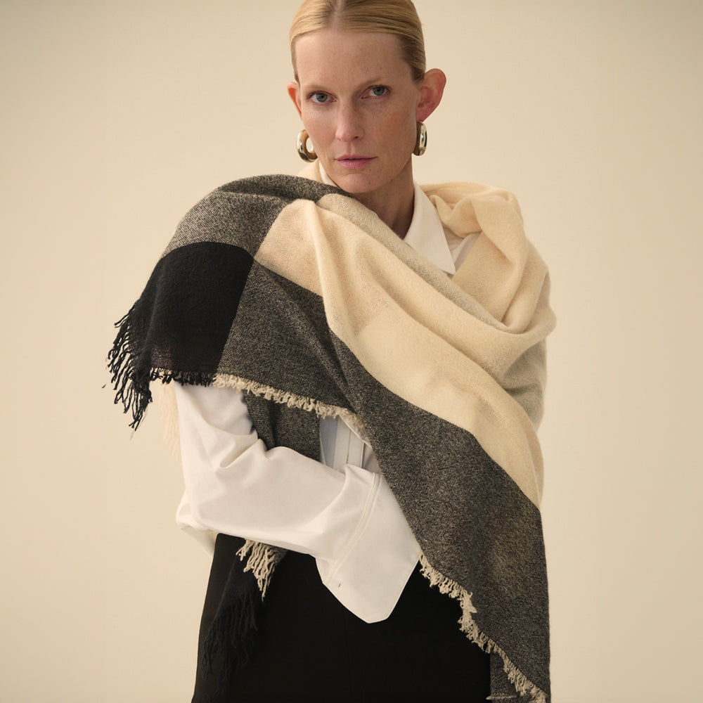 front image of a woman wearing the GWP Scarf