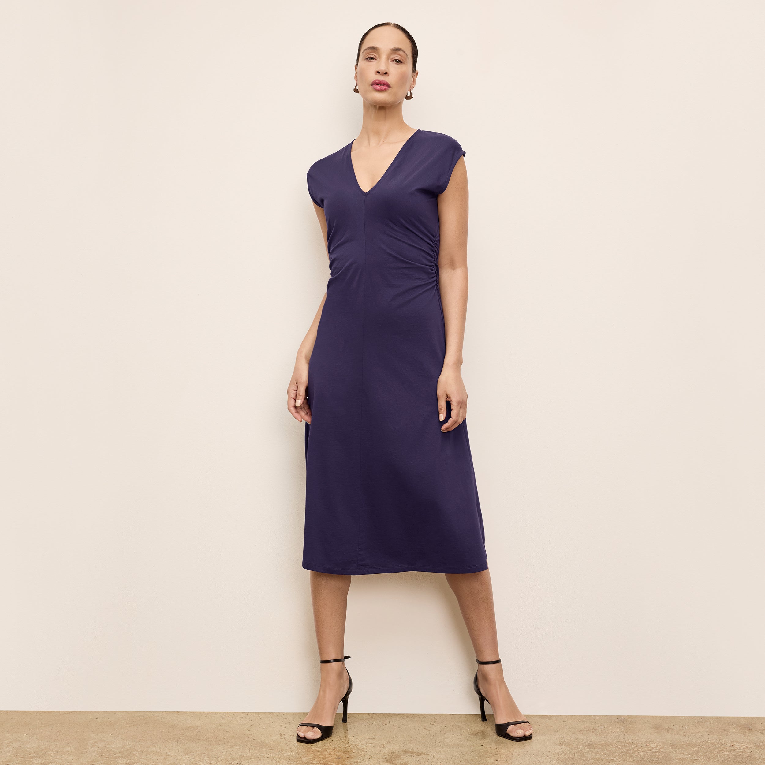 Marina Ruched Dress - Organic Jersey Pima Cotton :: Deep Iris M.M.LaFleur Marina Ruched Dress - Organic Jersey Pima Cotton :: Deep Iris M.M.LaFleur