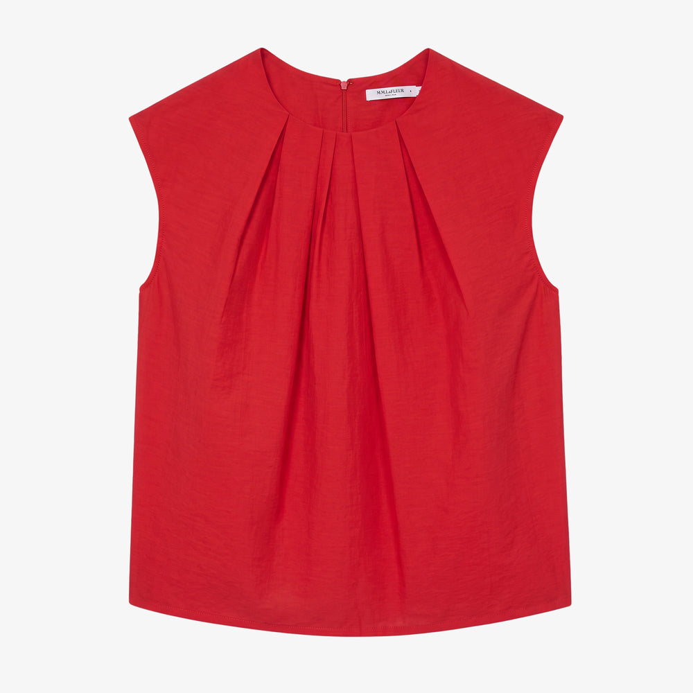 Red sleeveless top on a white background