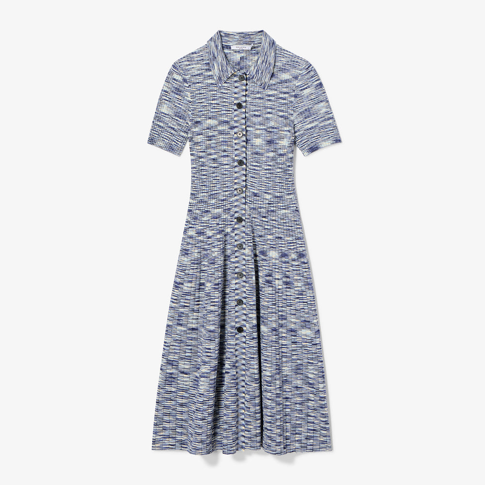 Blue patterned dress on a white background