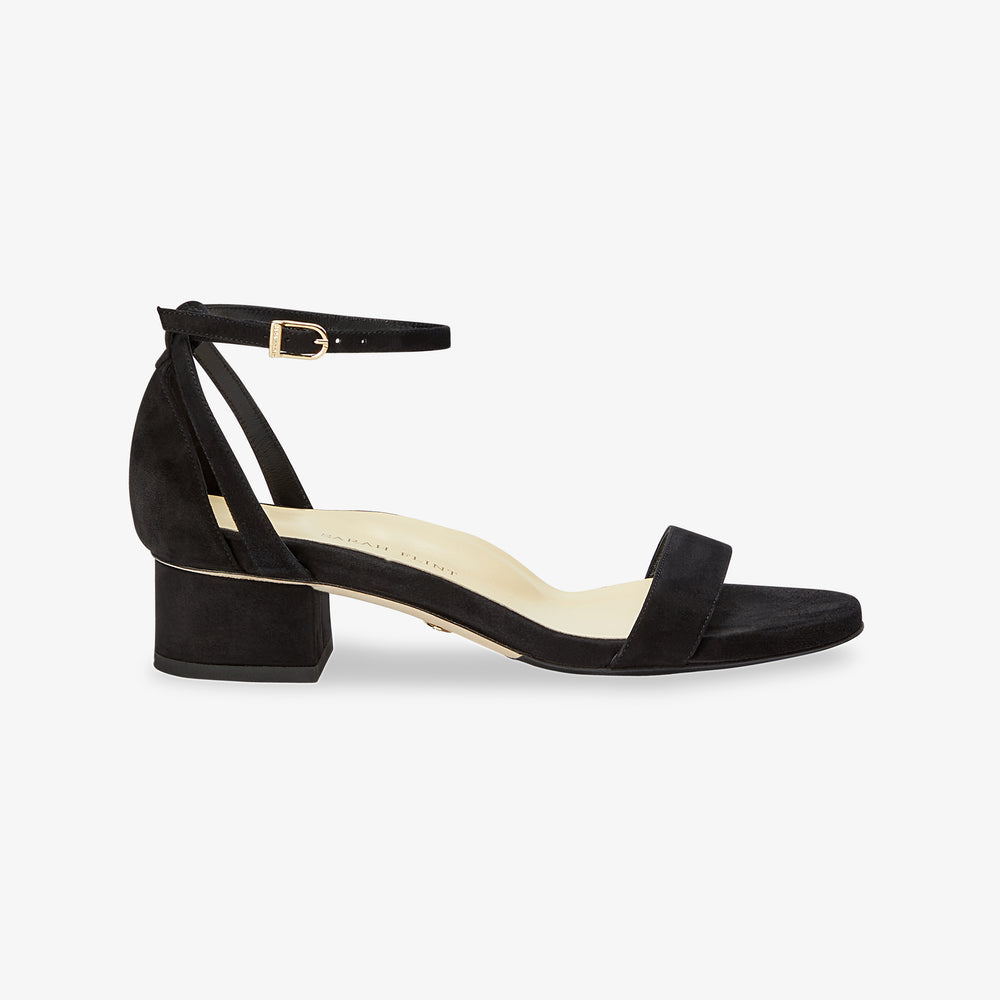 image of the perfect block sandal in black suede