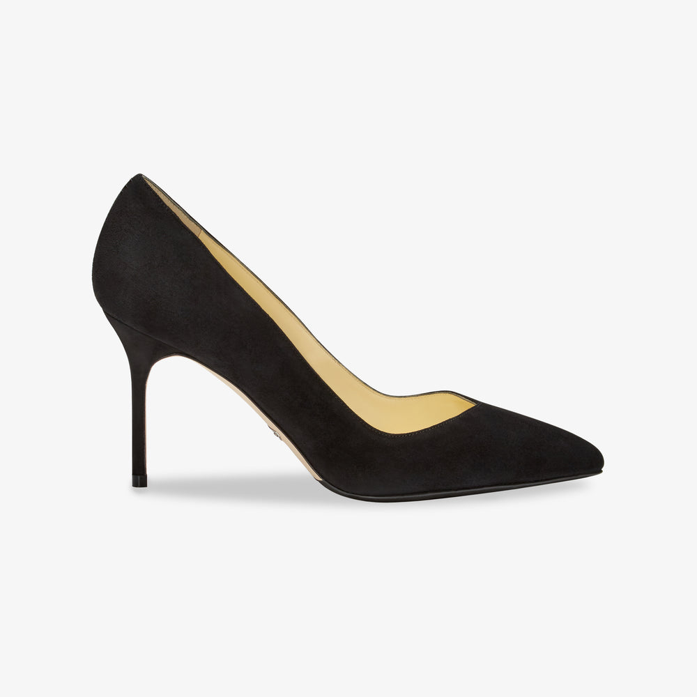 image of the perfect pump in black suede