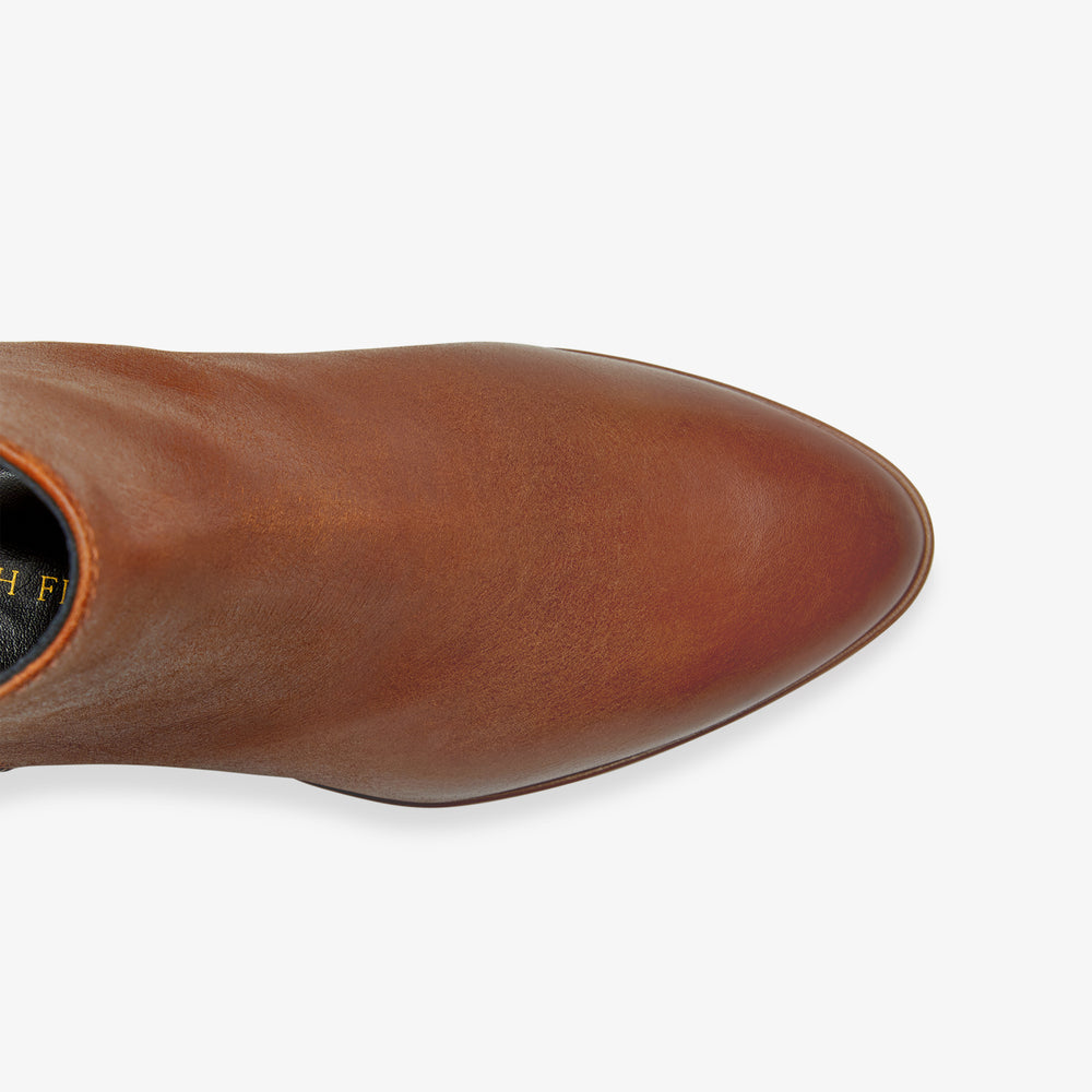 image of the perfect zip bootie in saddle vachetta