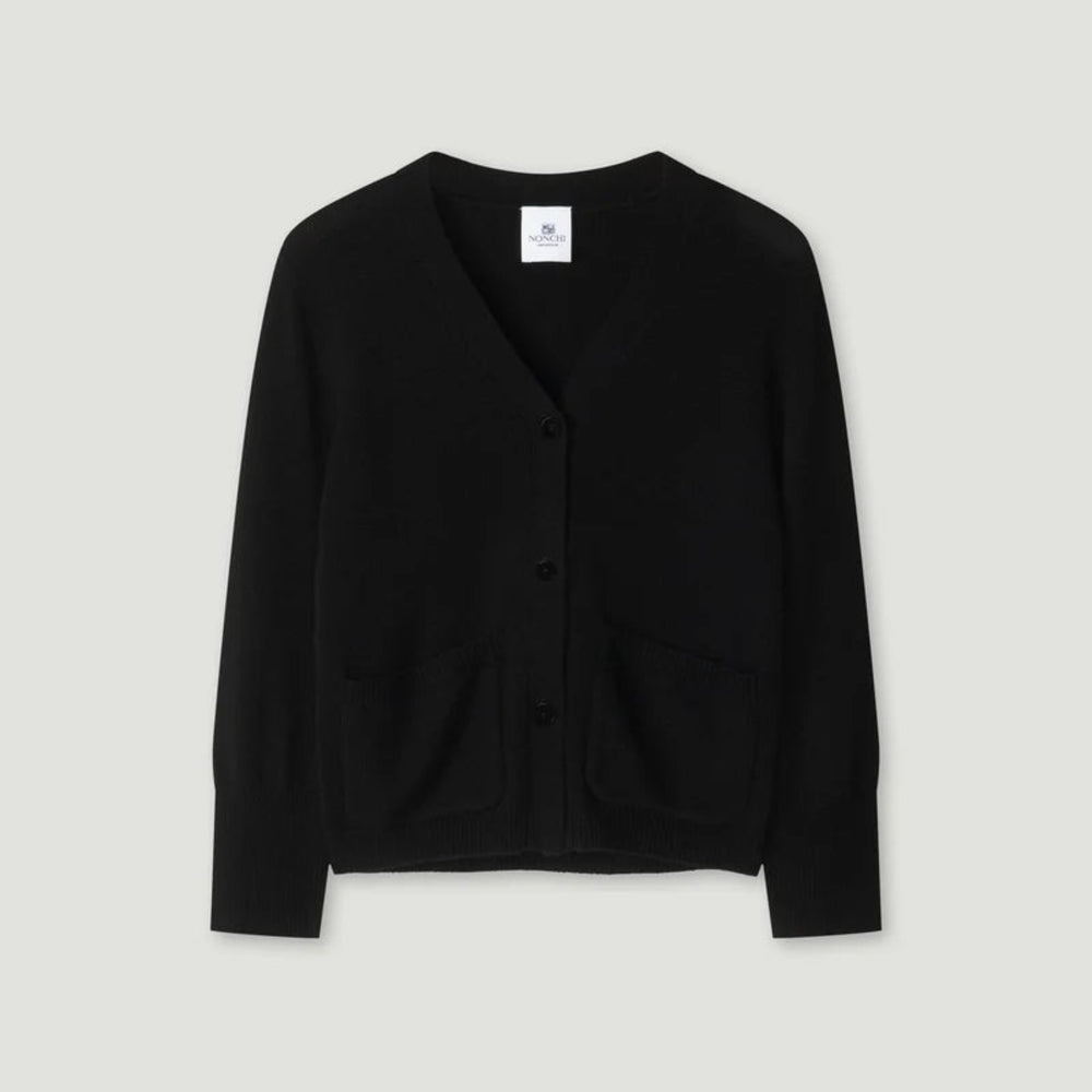 Black cardigan on a light gray background