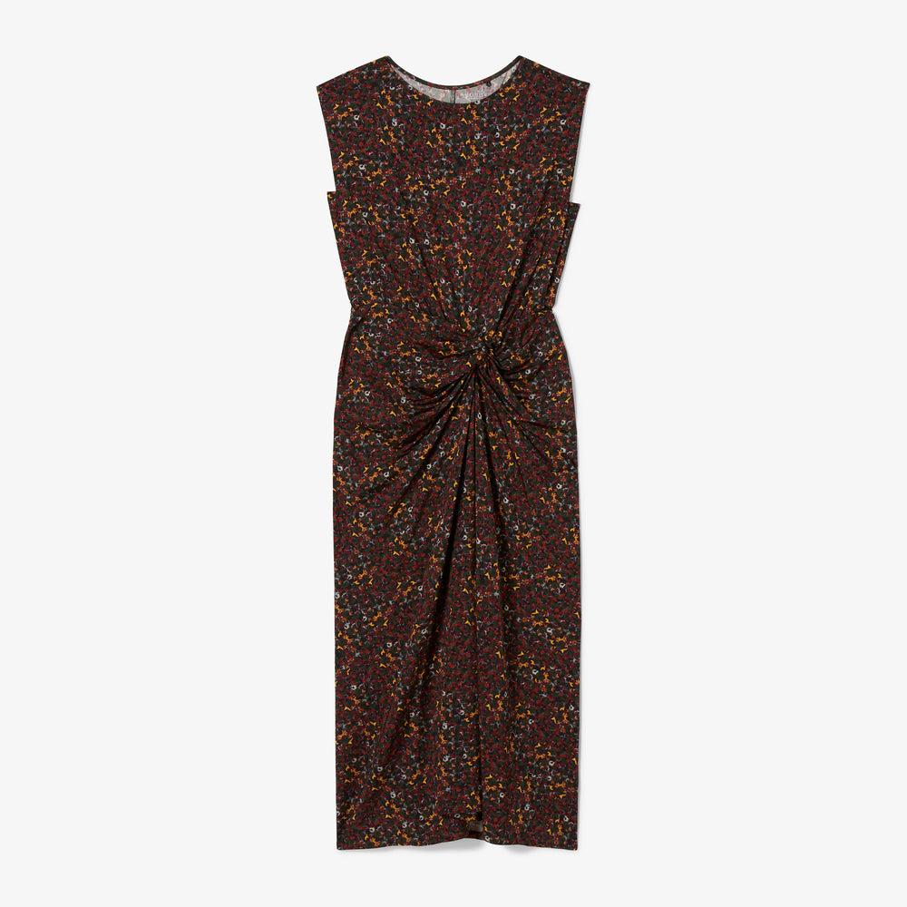 Patterned dress with a knot detail on a white background
