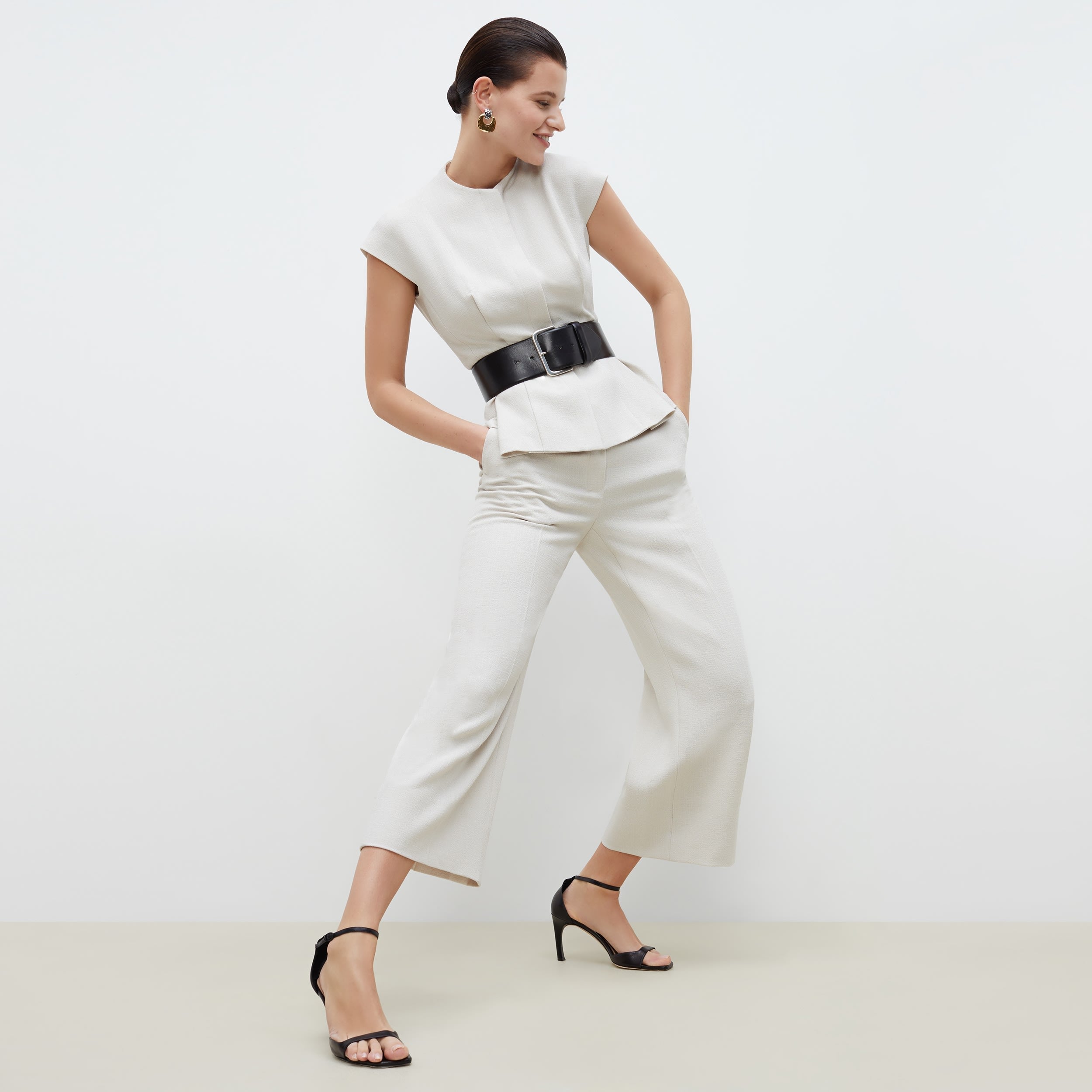 ASOS DESIGN cigarette pants with elastic waist in textured stripe