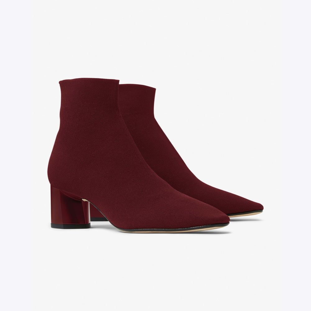 Angle packshot image of the Zelda Boot—3D Knit in Burgundy