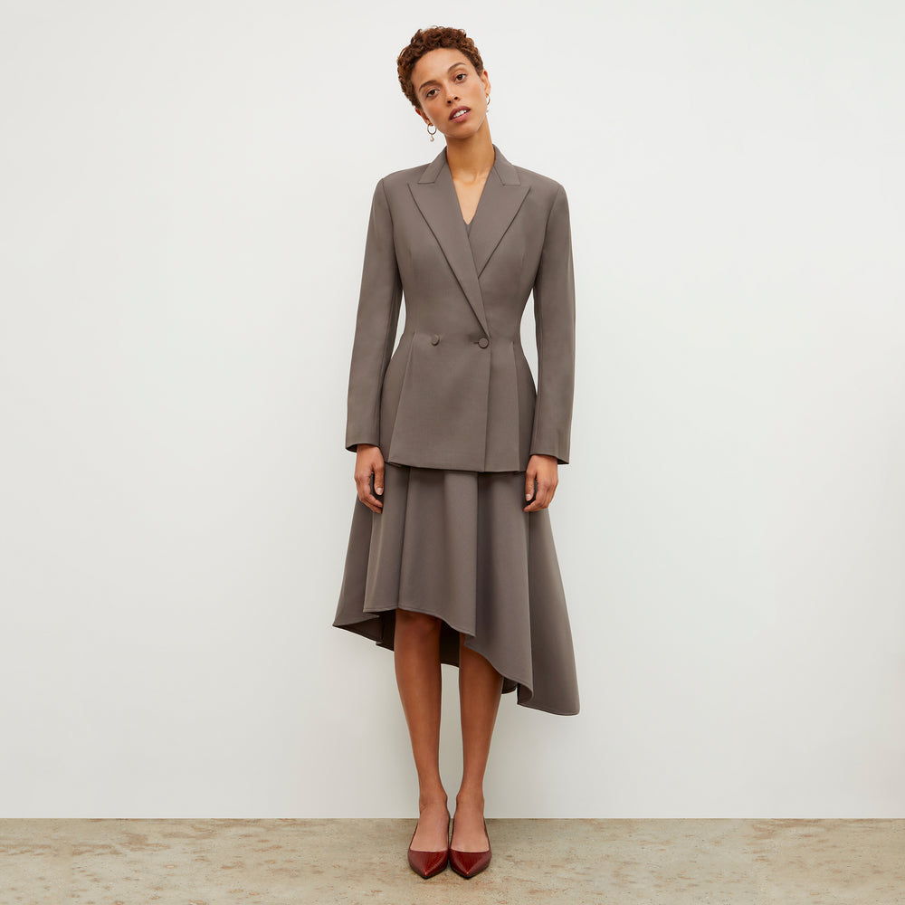 Front image of a woman wearing the Gaia Jacket - Sharkskin in Mink