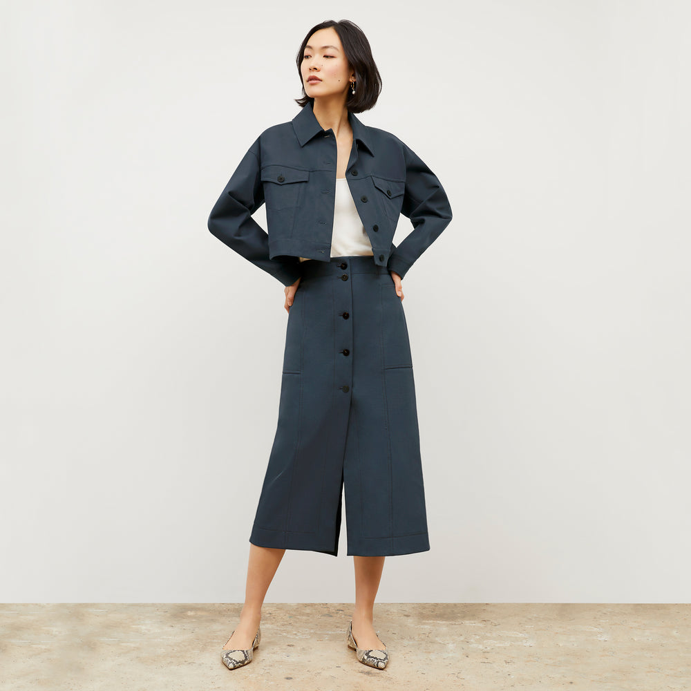 Front image of a woman wearing the Anna Jacket - Better Than Denim in Dusty Indigo