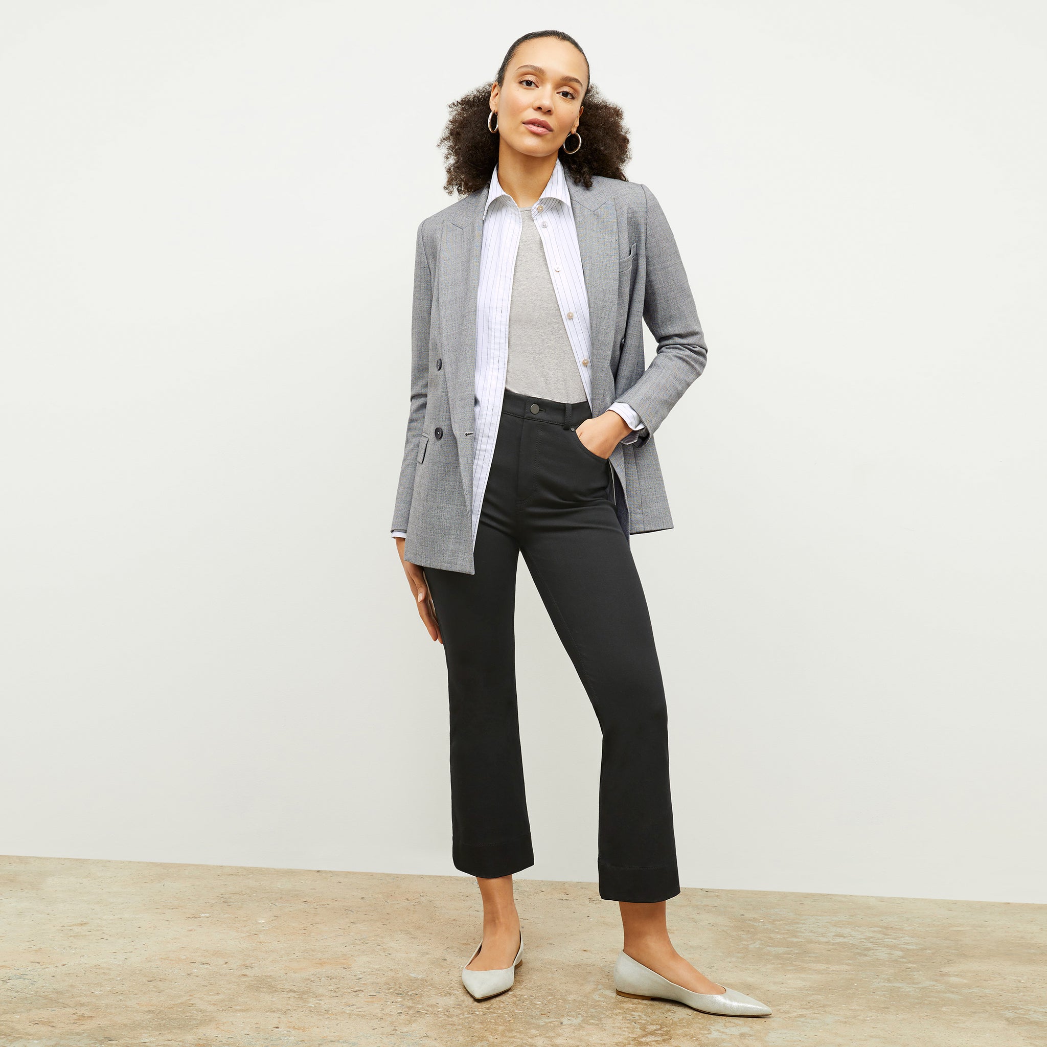 Front image of a woman wearing the O'Hara Blazer - Sharkskin in Black / White