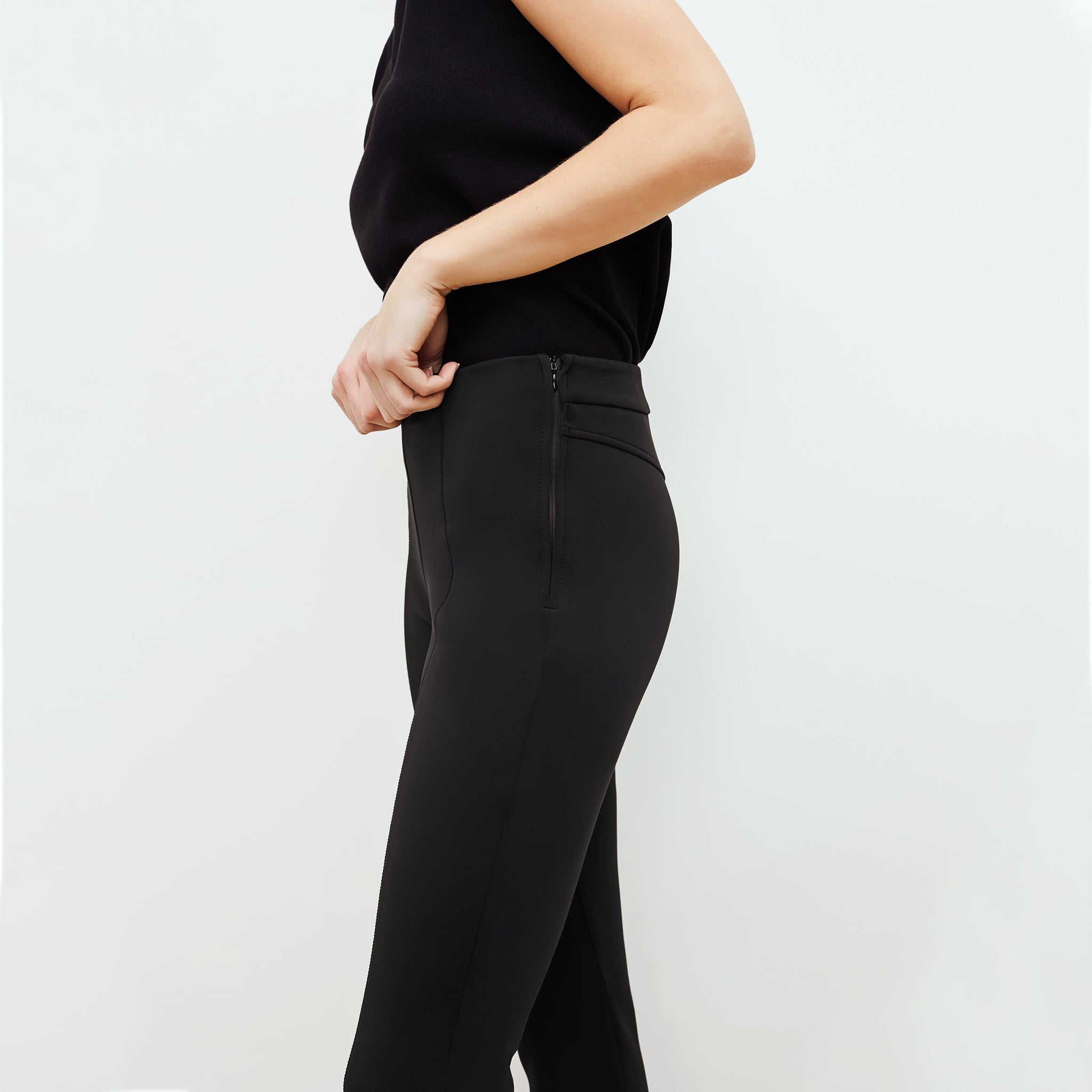 image of a woman wearing the shaw pant in black