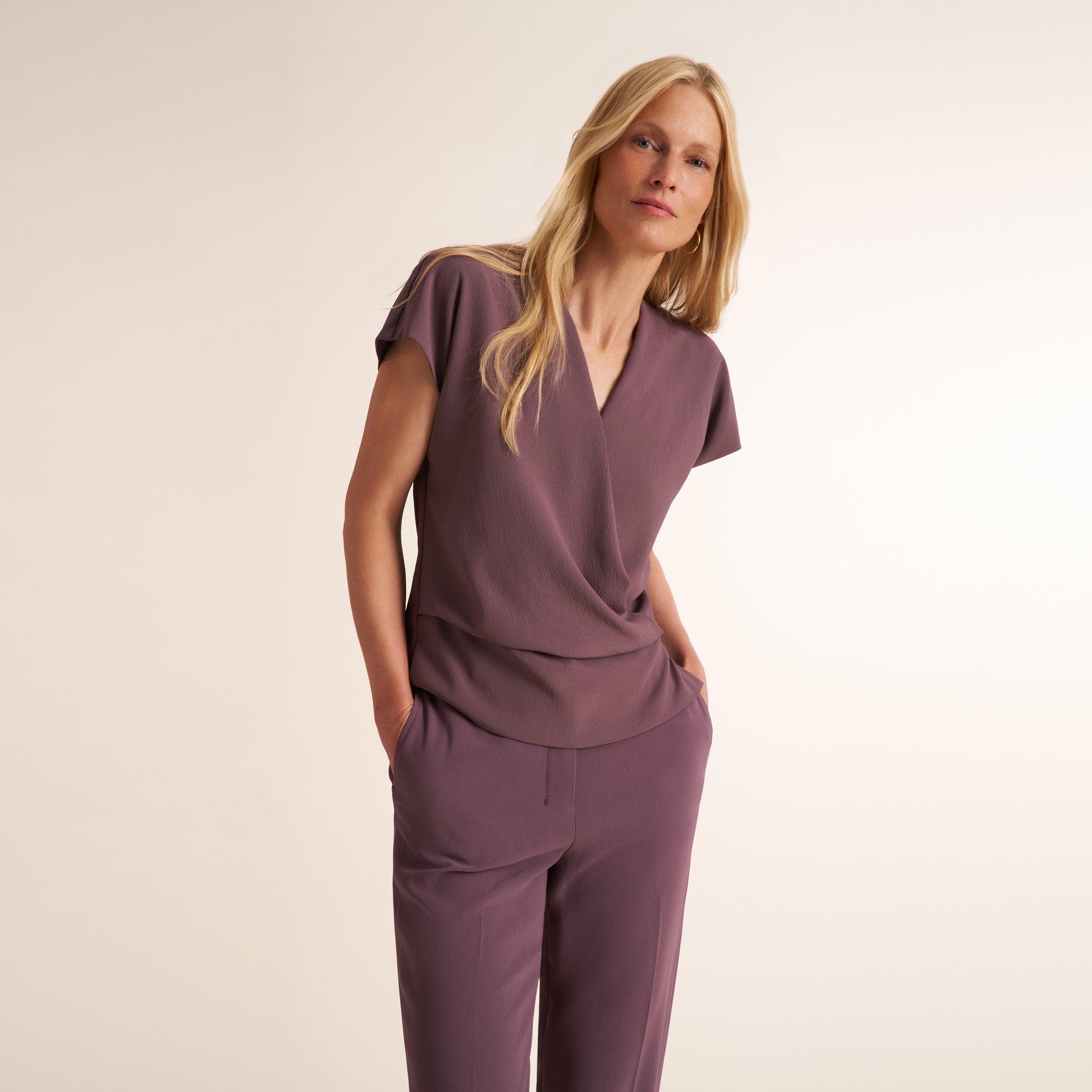 Antonia Faux Wrap Top - Eco Soft Wave :: Hazy Mauve
