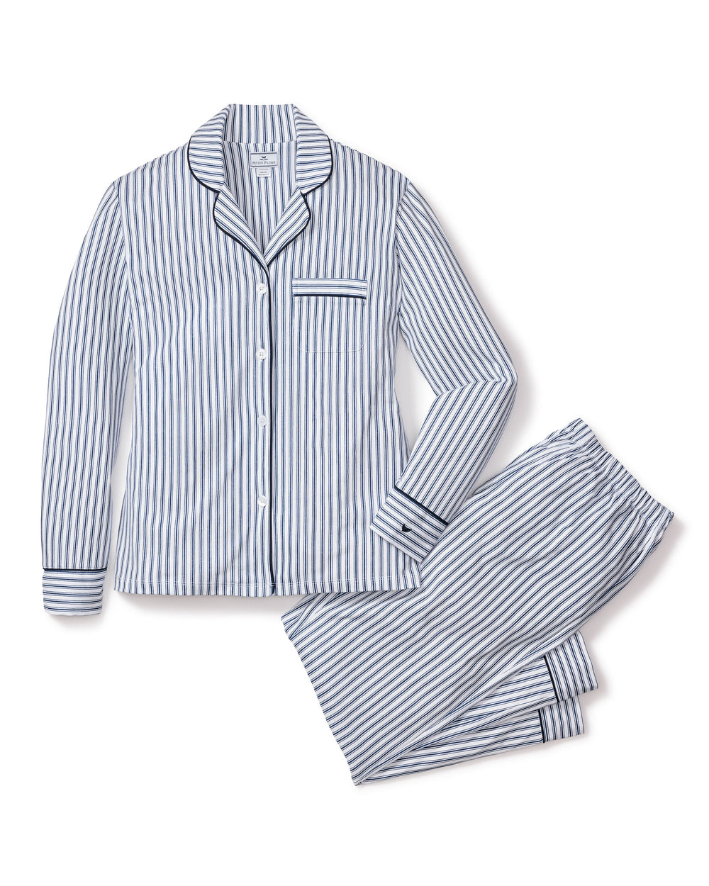 Striped pajama set on a white background