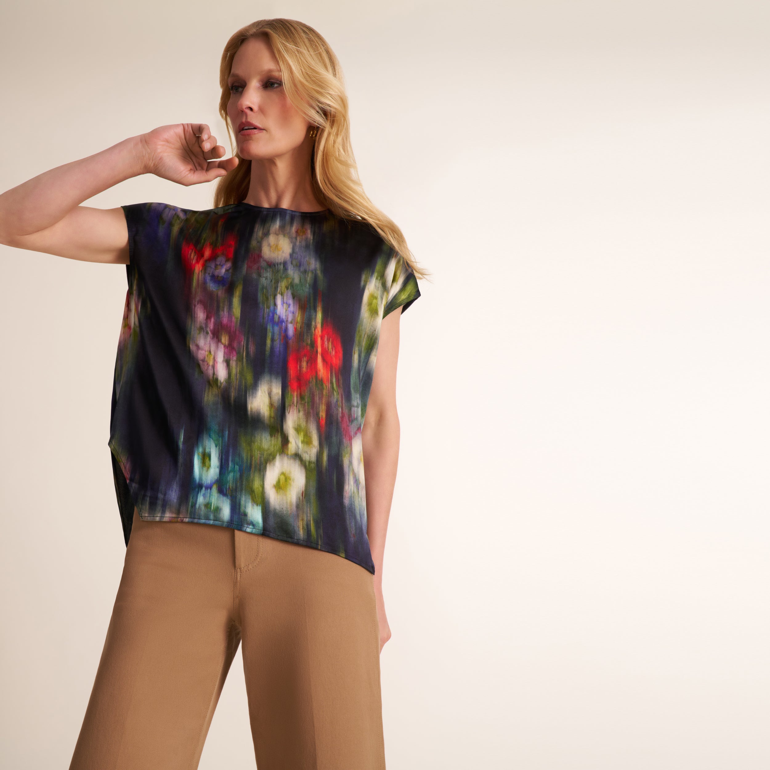 Didion Drape Top - Printed Silk Charmeuse Blend :: Garden Haze