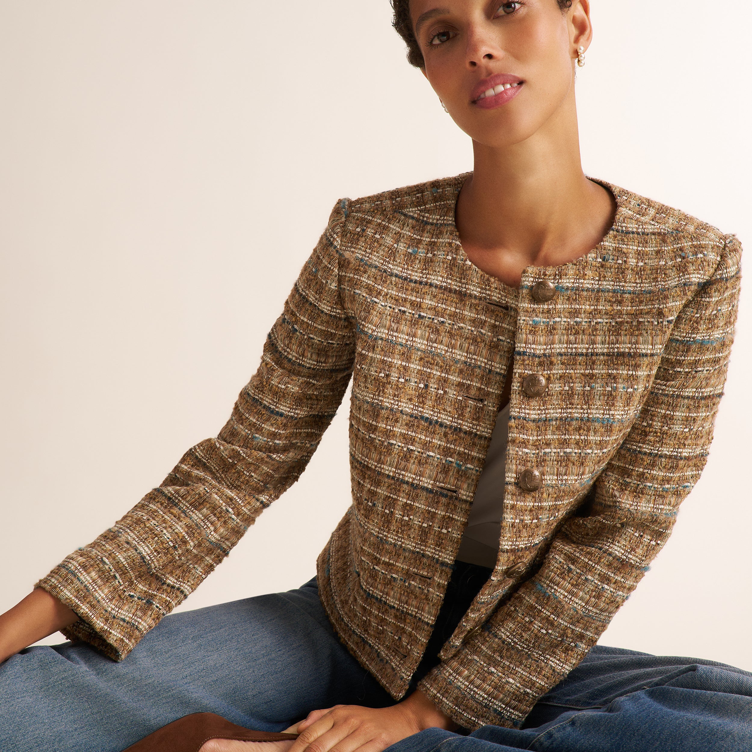 Aniya Crop Jacket - Artisan Weave :: Wheat Multi – M.M.LaFleur