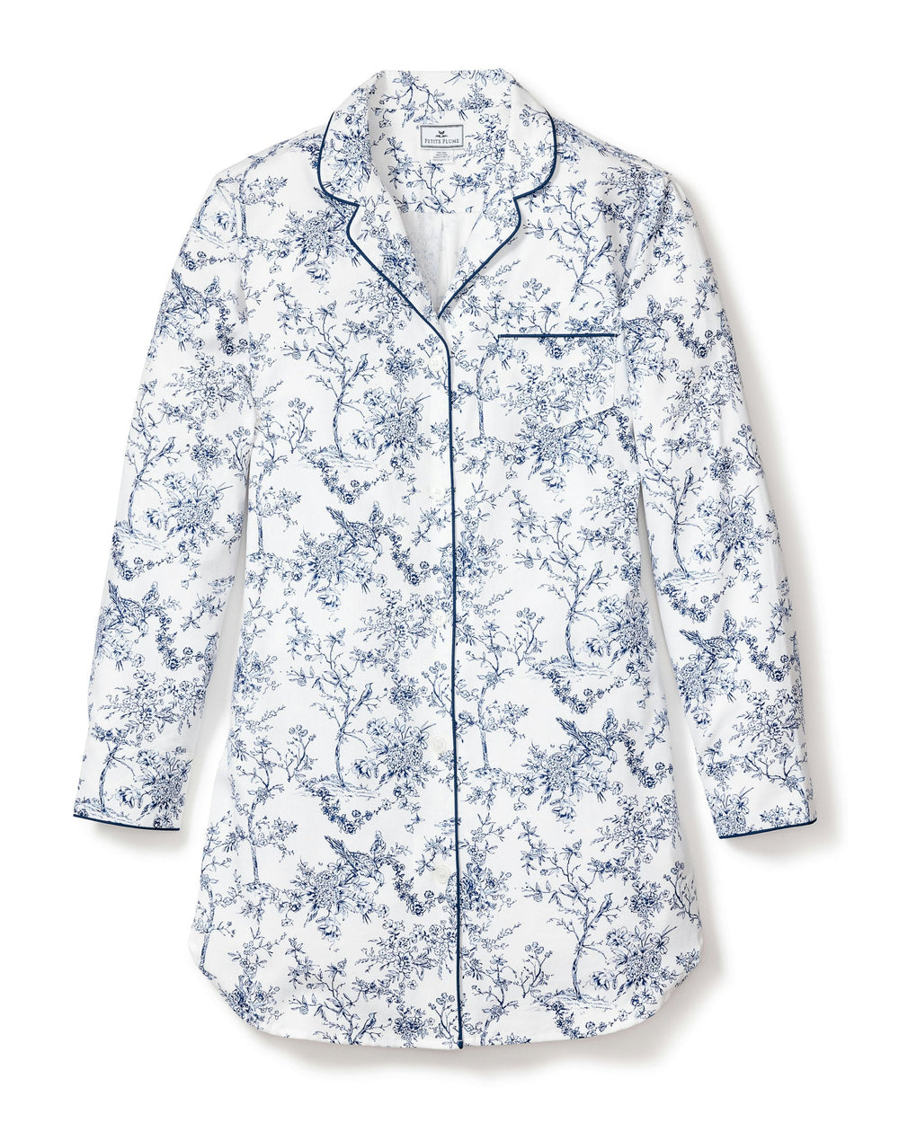 Floral-patterned pajama top on a white background
