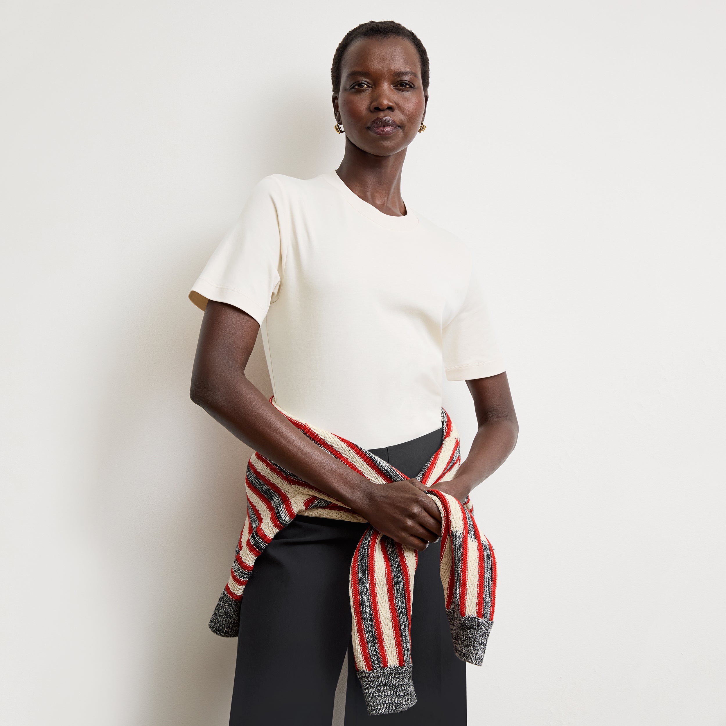Leslie T-Shirt - Thin Striped Pima Cotton :: Ivory / Coastline