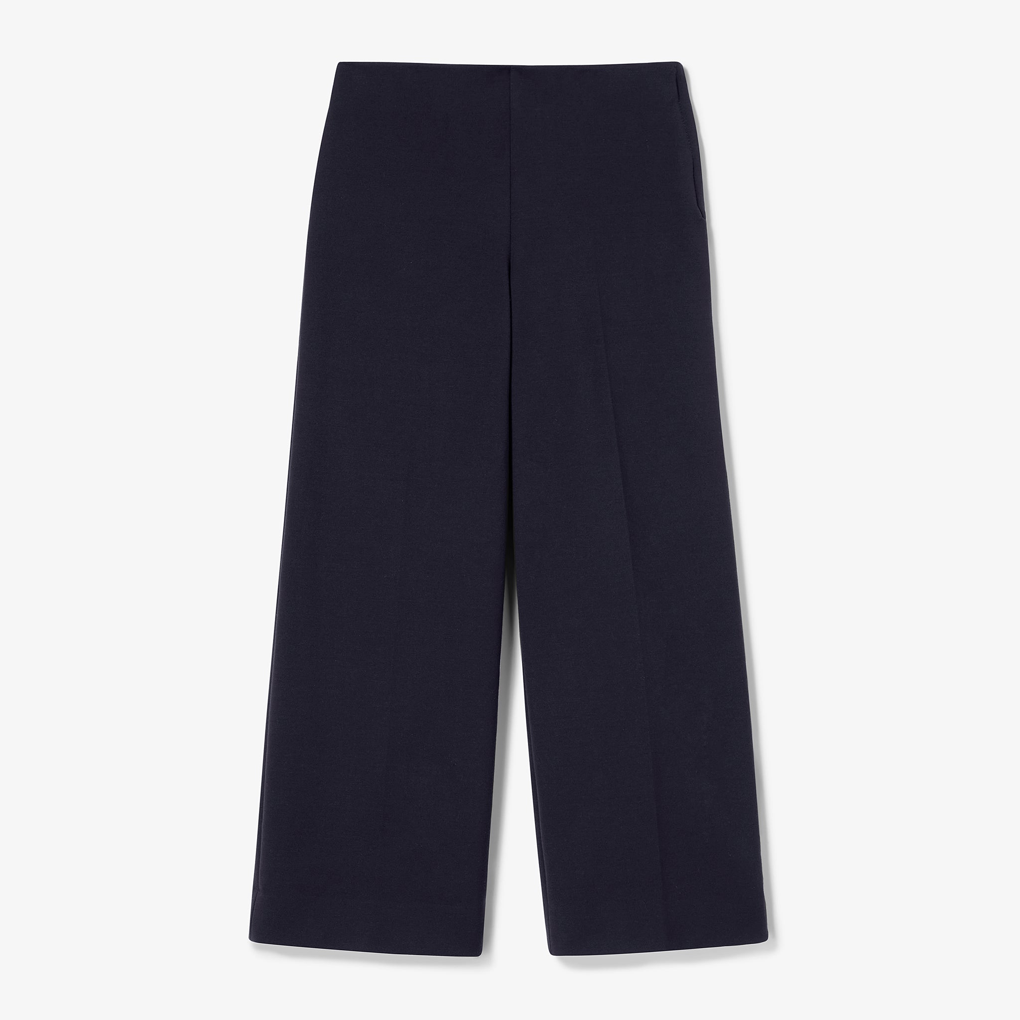 Navy blue wide-leg pants on a white background