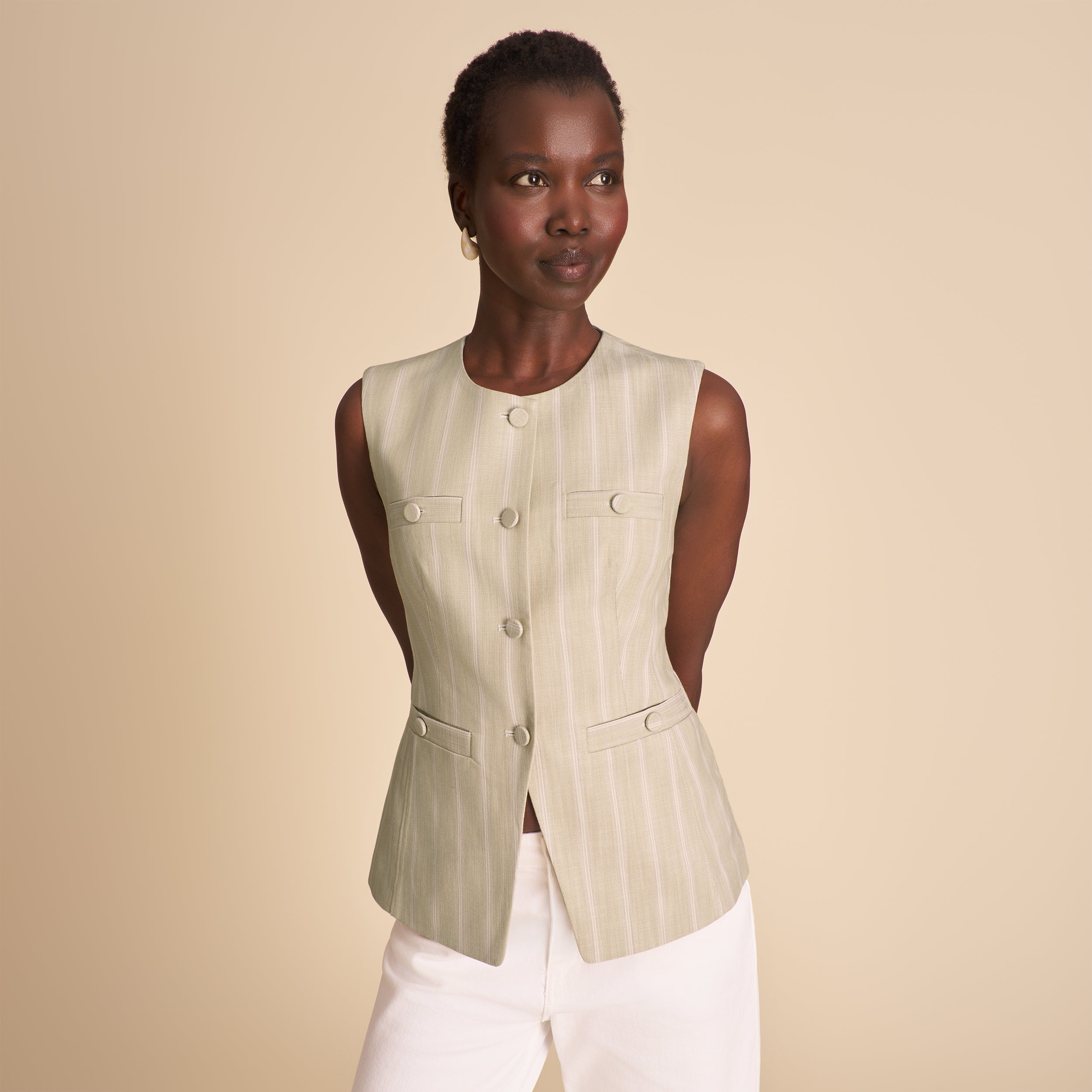 Aliza Travel Vest - CloudWeave :: Laurel Green Stripe