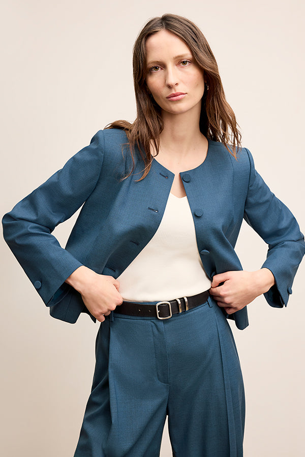 Ayla V-Neck Jacket - Stretch Denim :: Midnight Wash – M.M.LaFleur