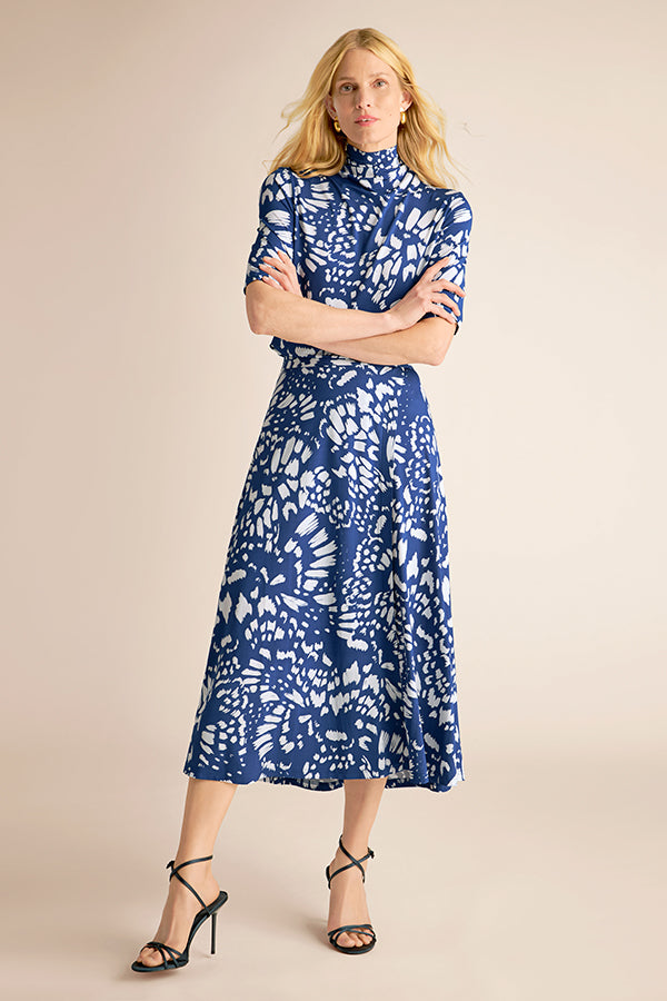 Ara Midi Skirt - Light Printed Jersey :: Abstract Hydrangea – M.M.