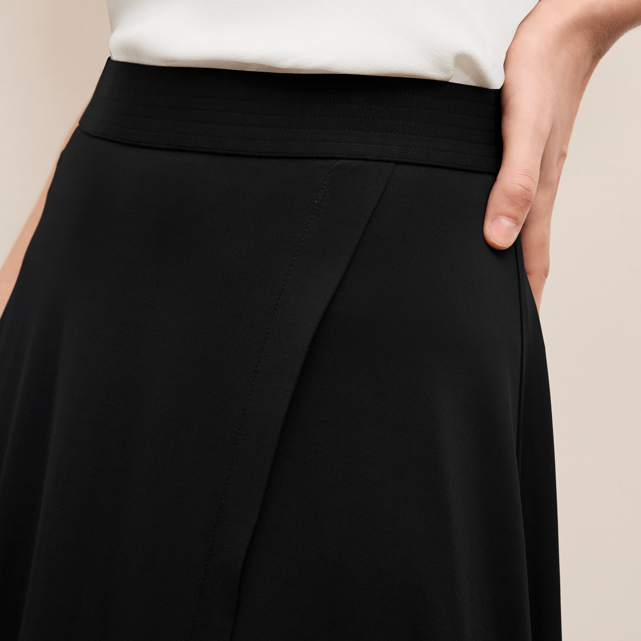 Front shot image of a woman wearing Ara Skirt - Light Jersey :: Black