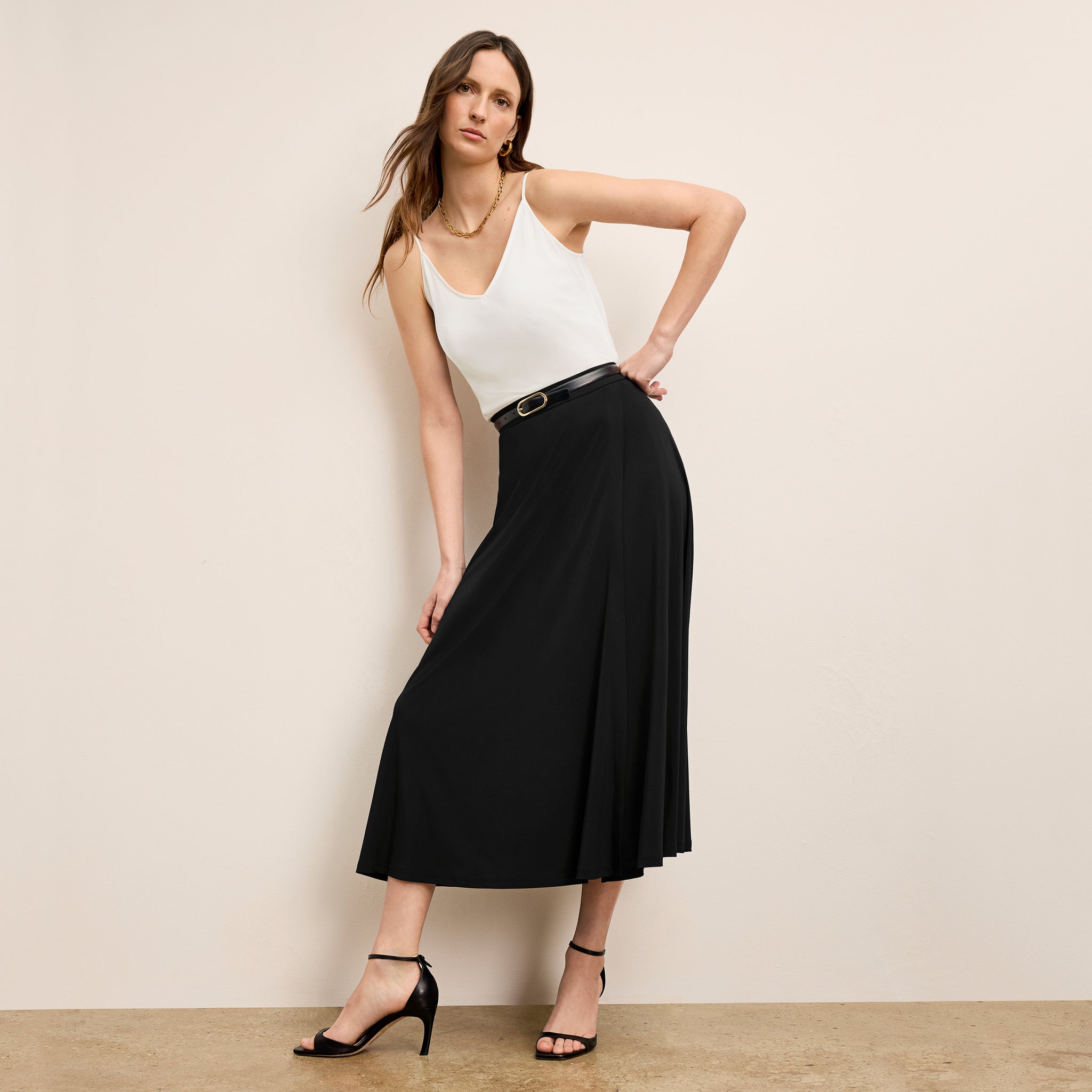 Front shot image of a woman wearing Ara Skirt - Light Jersey :: Black