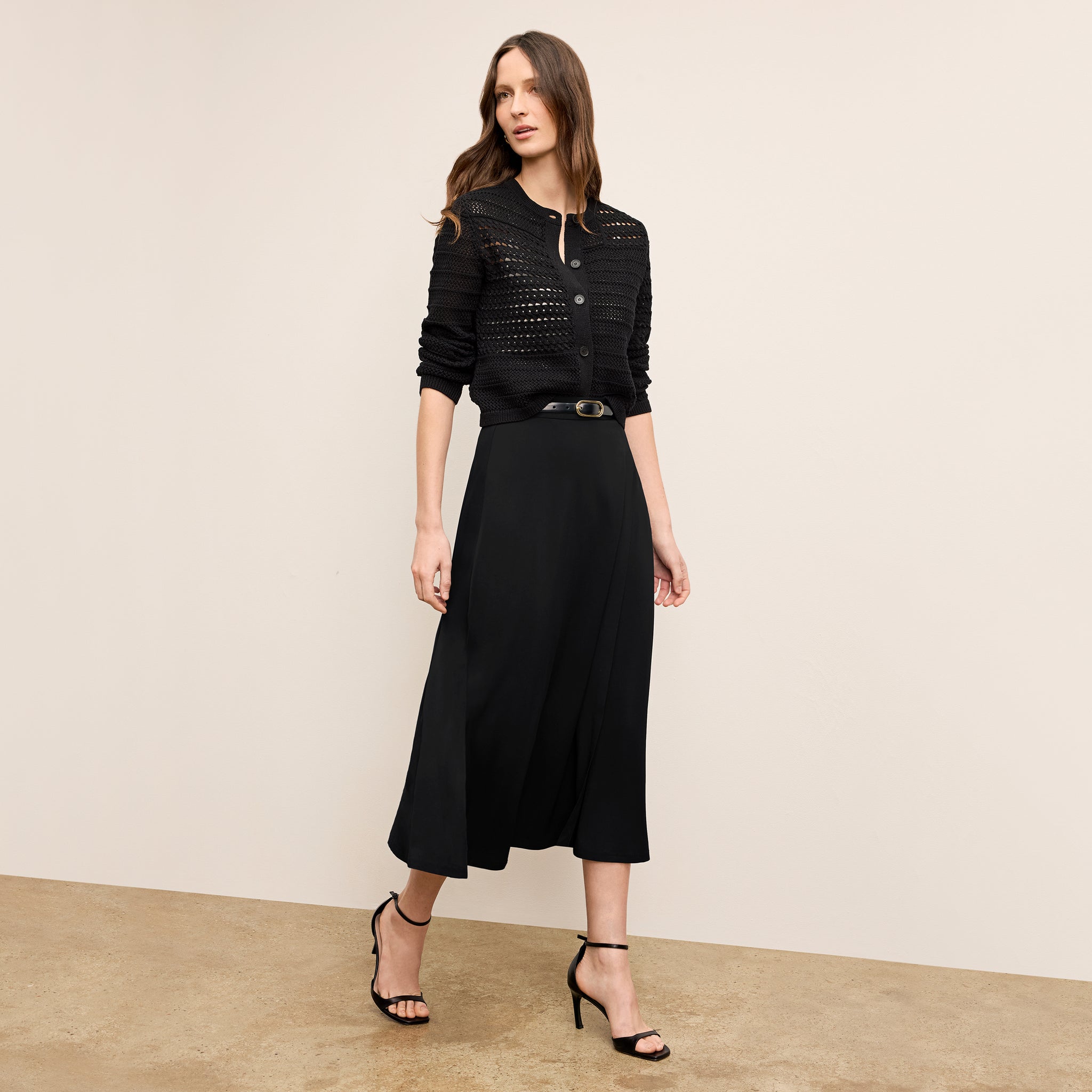 Front shot image of a woman wearing Ara Skirt - Light Jersey :: Black 