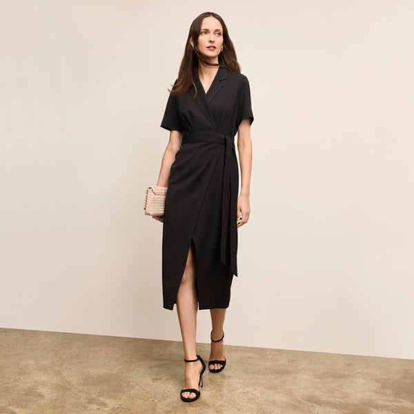black wrap cocktail dress M.M.LaFleur Women's Arlette Air Twill - meta-courier:DHL1 Petite Dresses | Midi this dress easily fits Size:XS UK 4-8