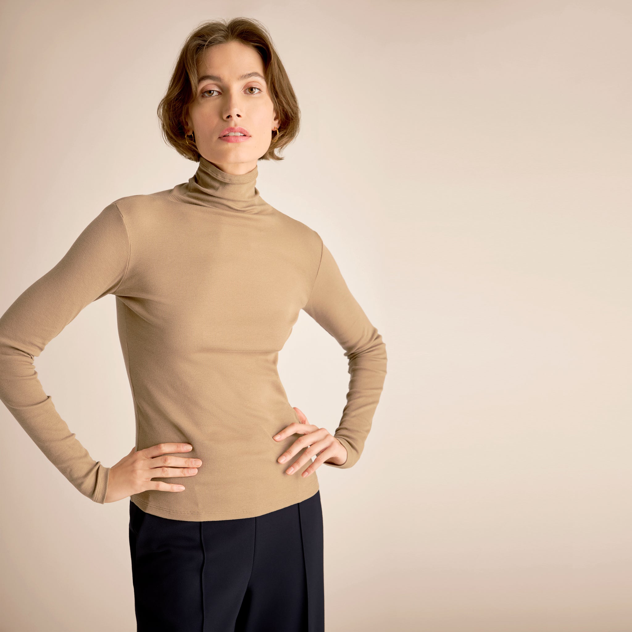Axam Layering Turtleneck - Organic Ribbed Pima Cotton :: Saddle
