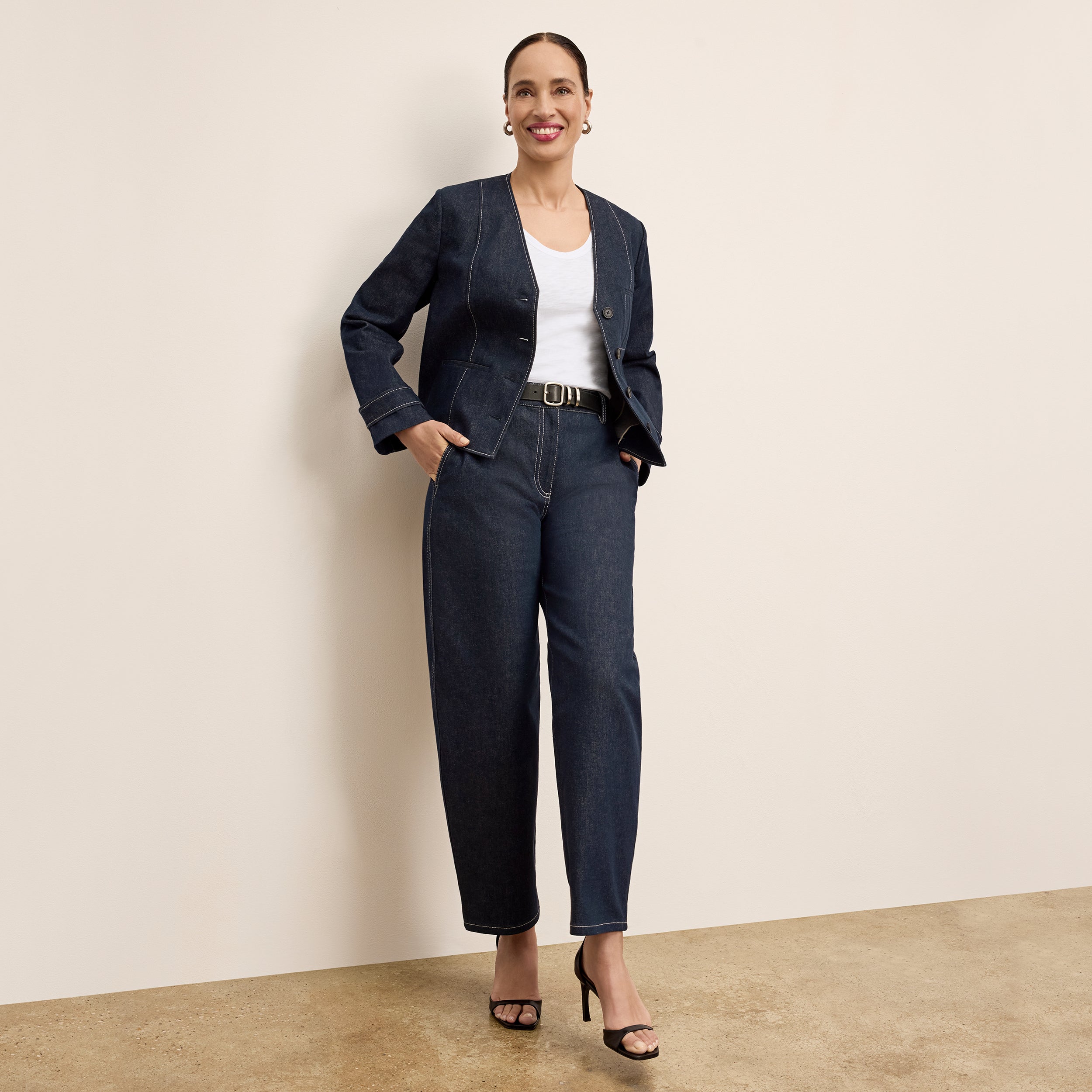 Ayla V-Neck Jacket - Stretch Denim :: Midnight Wash – M.M.LaFleur
